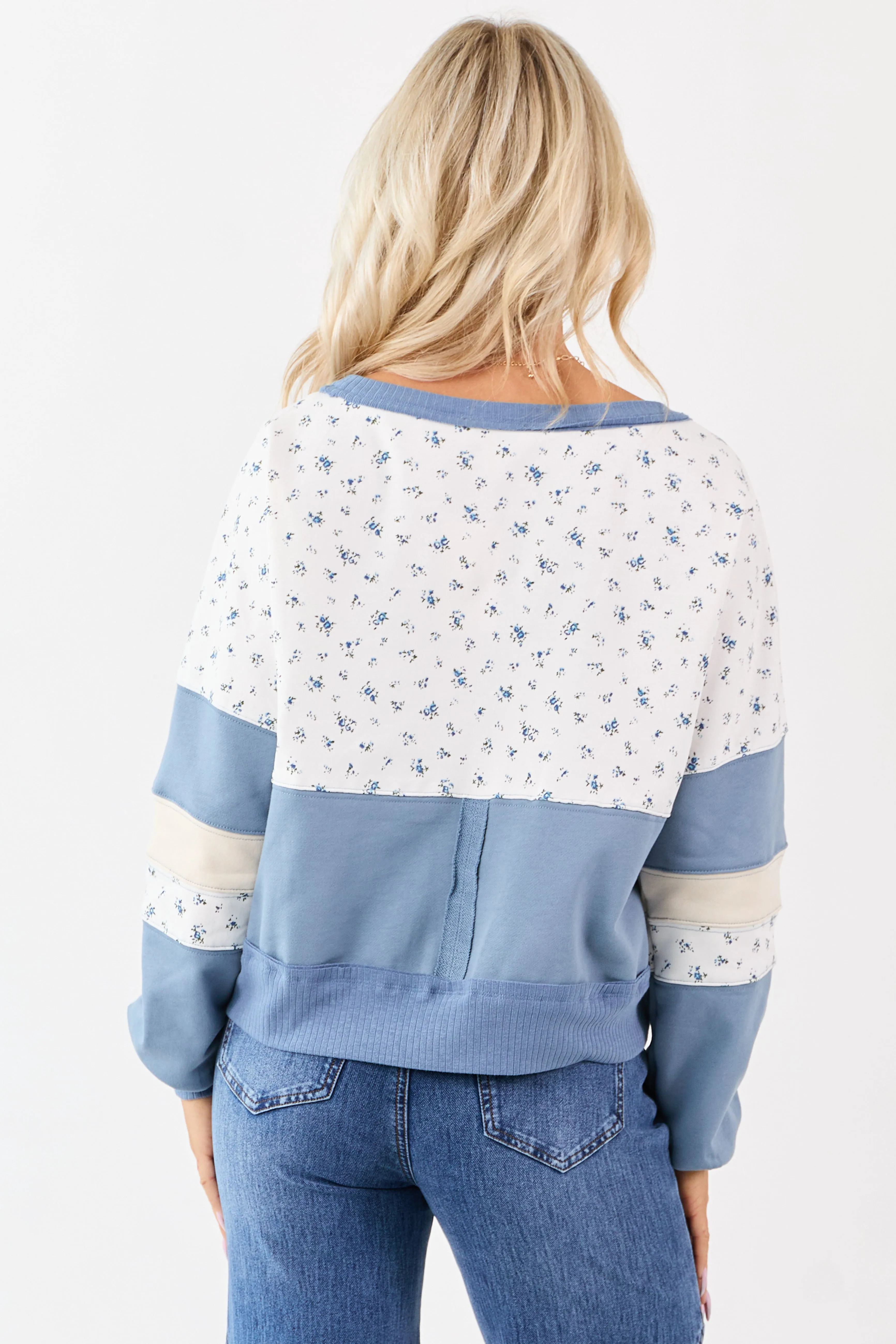 Steel Blue Patchwork Long Sleeve Sweatshirt sold by Lime Lush product image thumbnail 5
