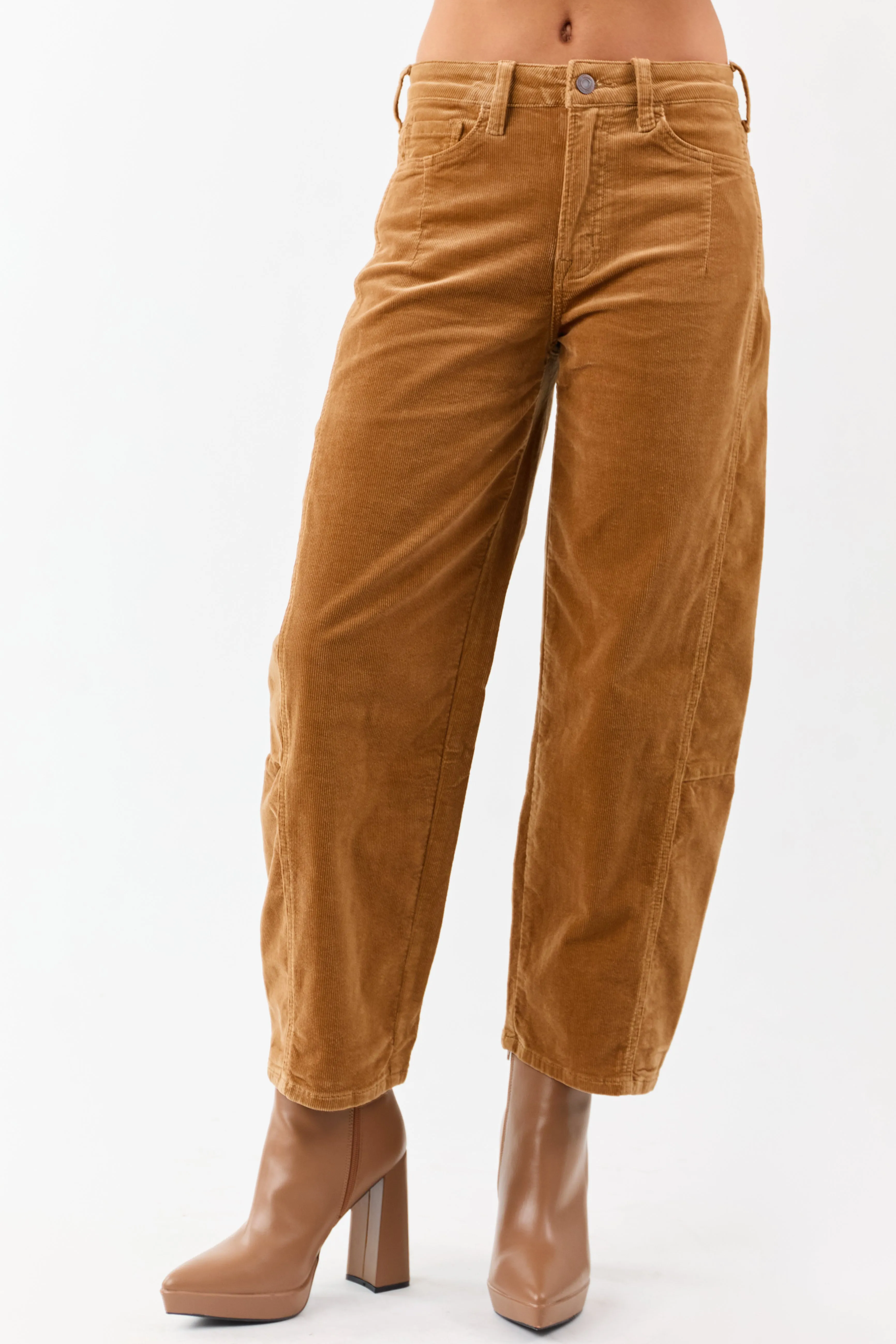 Vervet Peanut Corduroy High Rise Crop Barrel Pants sold by Lime Lush