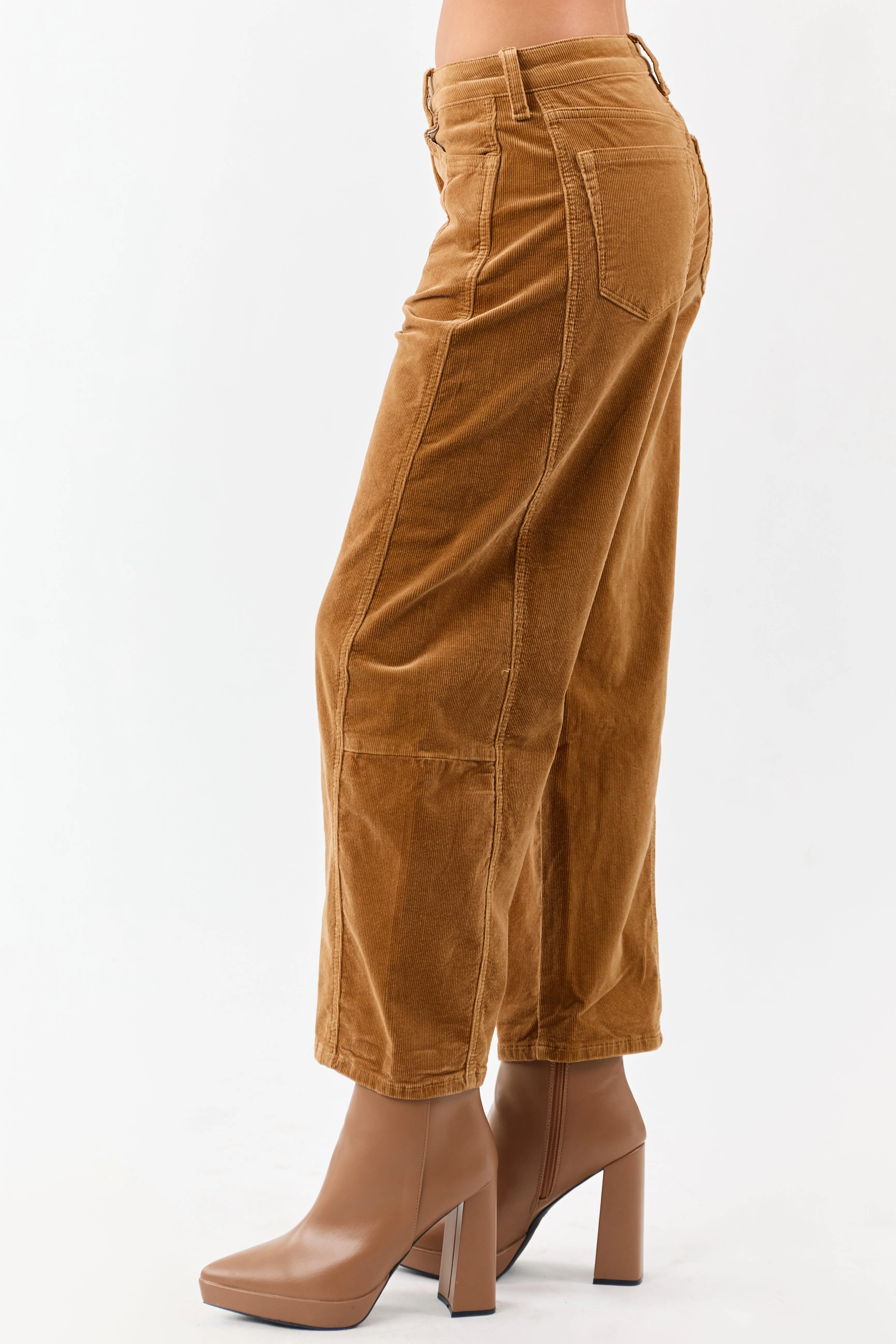 Vervet Peanut Corduroy High Rise Crop Barrel Pants sold by Lime Lush product image thumbnail 3