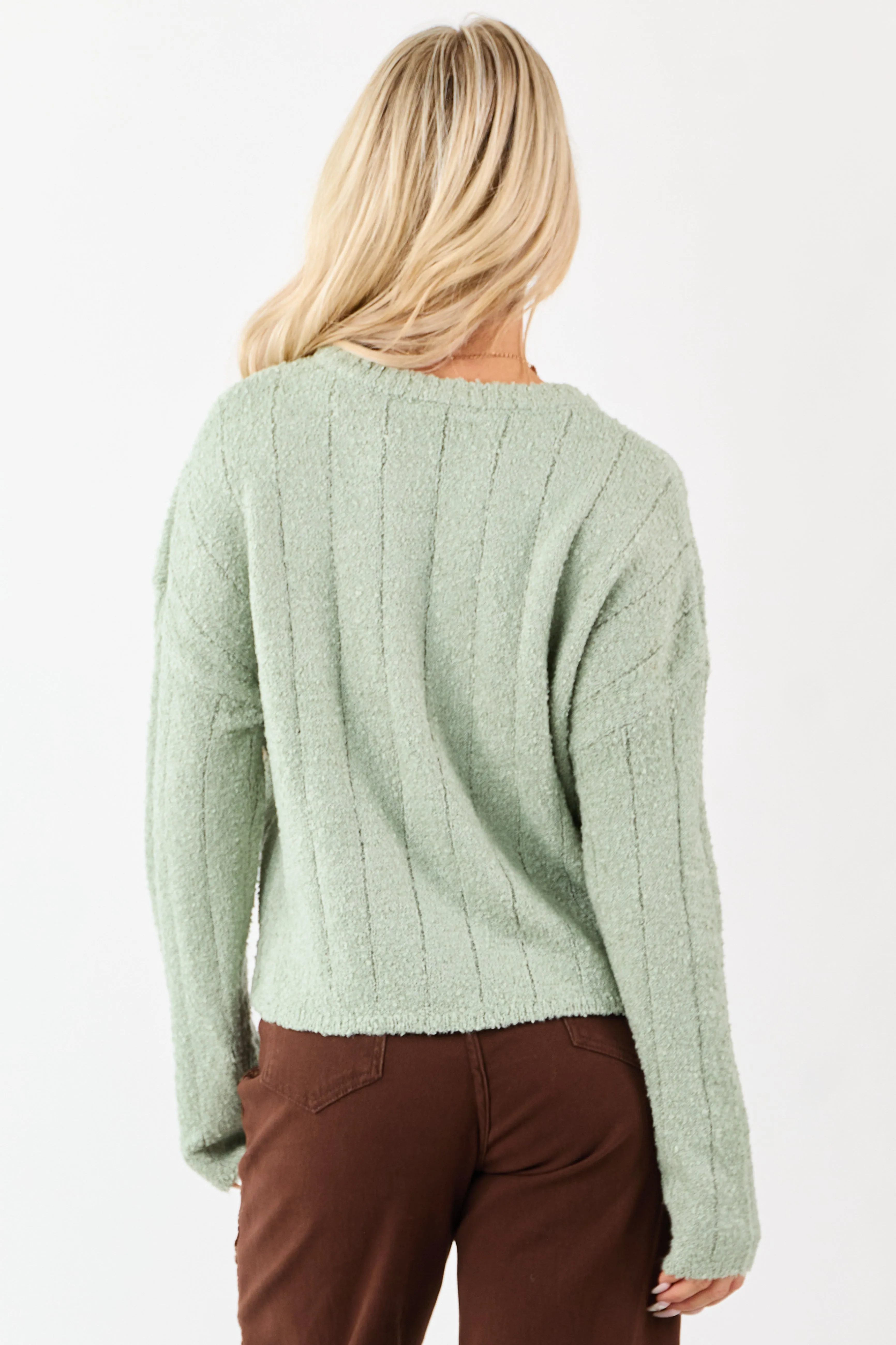 Sage Rib Texture Crew Neck Pullover Sweater sold by Lime Lush product image thumbnail 5