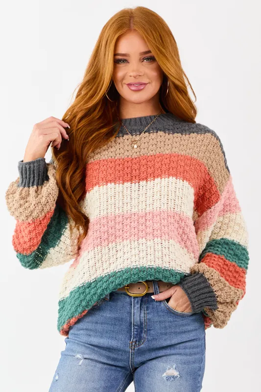 Multicolored Colorblock Stripe Relaxed Sweater sold by Lime Lush