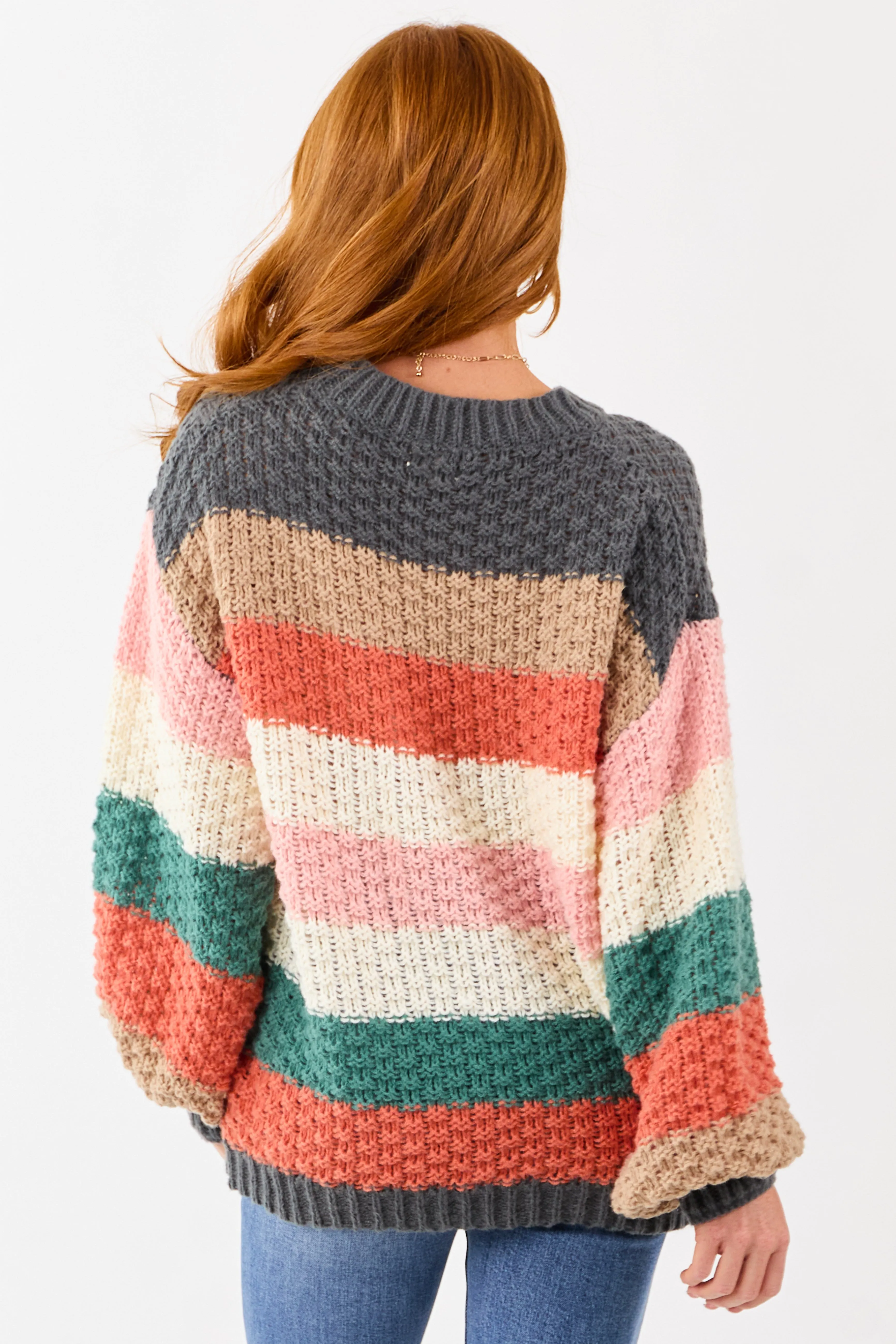 Multicolored Colorblock Stripe Relaxed Sweater sold by Lime Lush product image thumbnail 5