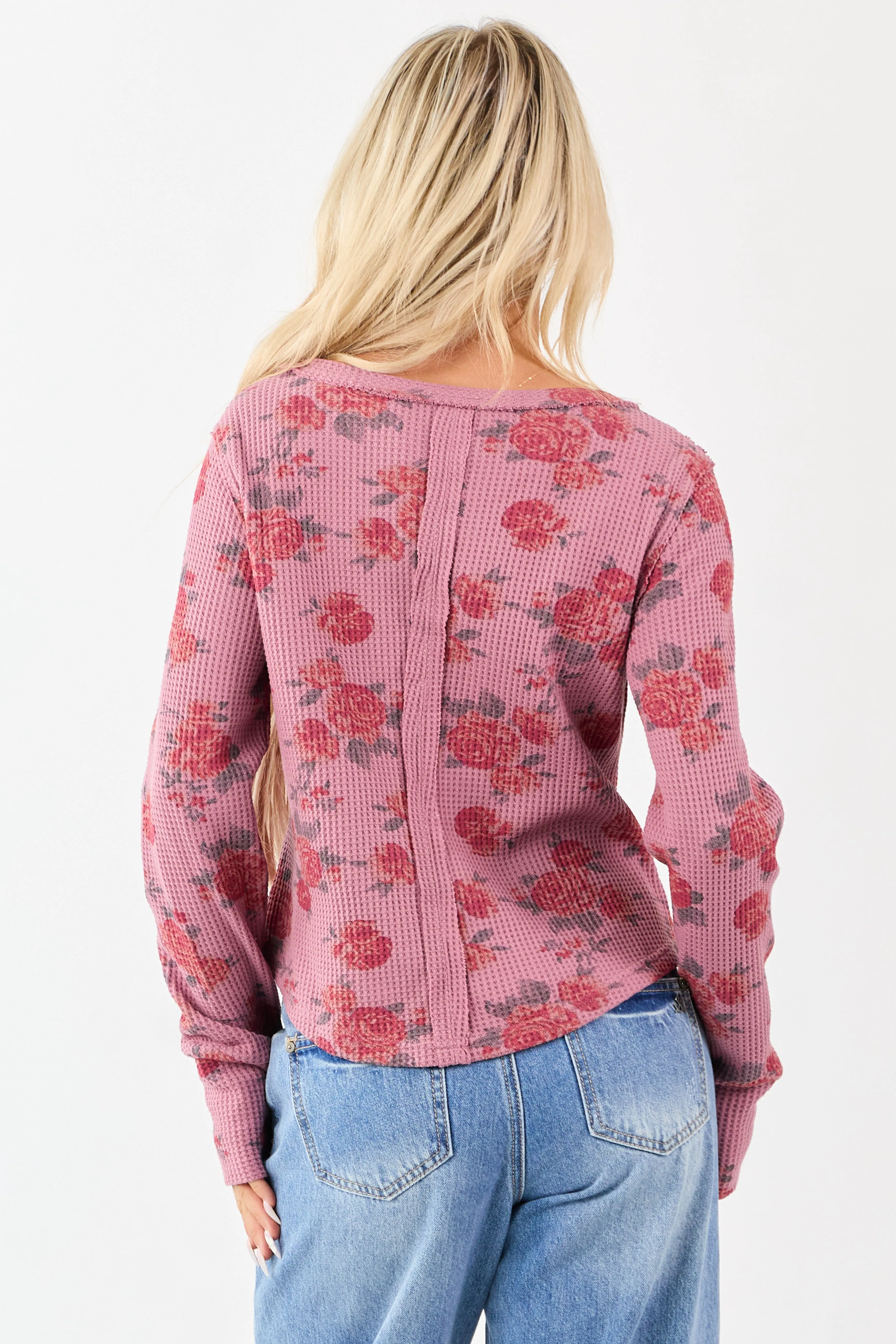 Mulberry Rose Print Waffle Knit Long Sleeve Top sold by Lime Lush product image thumbnail 5