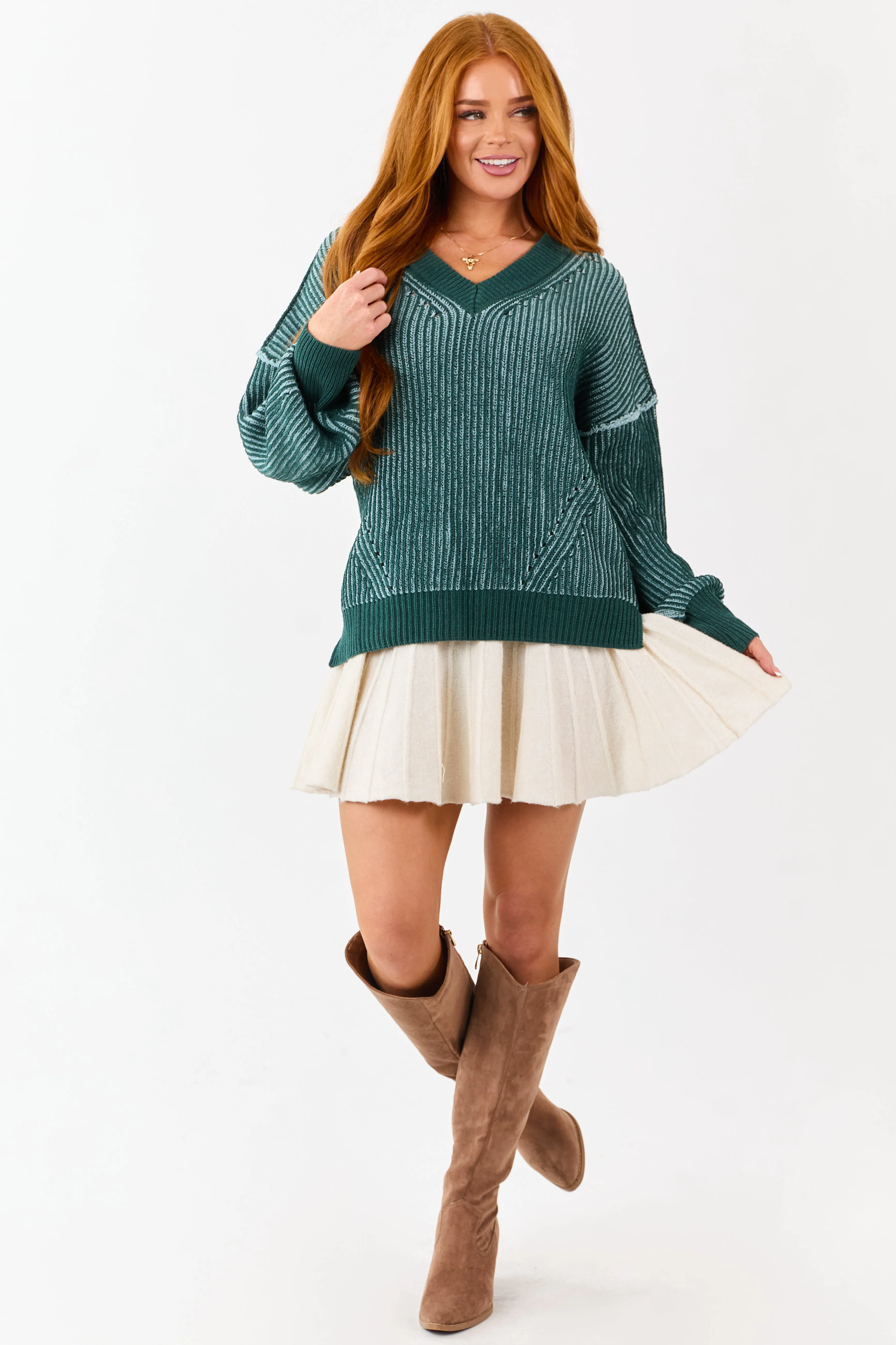 Pine and Mint Two Tone Ribbed Knit Sweater sold by Lime Lush product image thumbnail 2