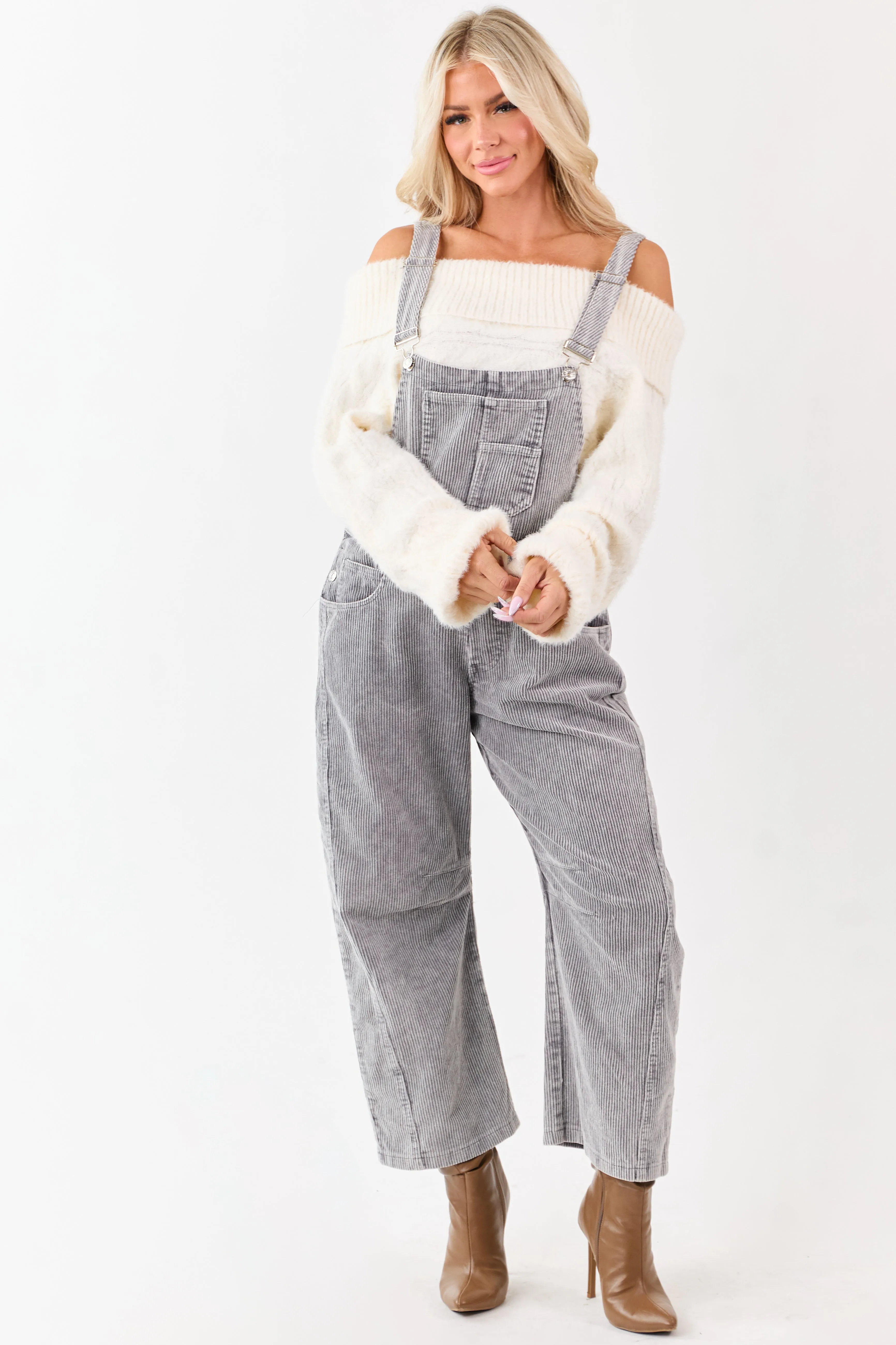 Lovelo Graphite Corduroy Straight Leg Overalls sold by Lime Lush product image thumbnail 4