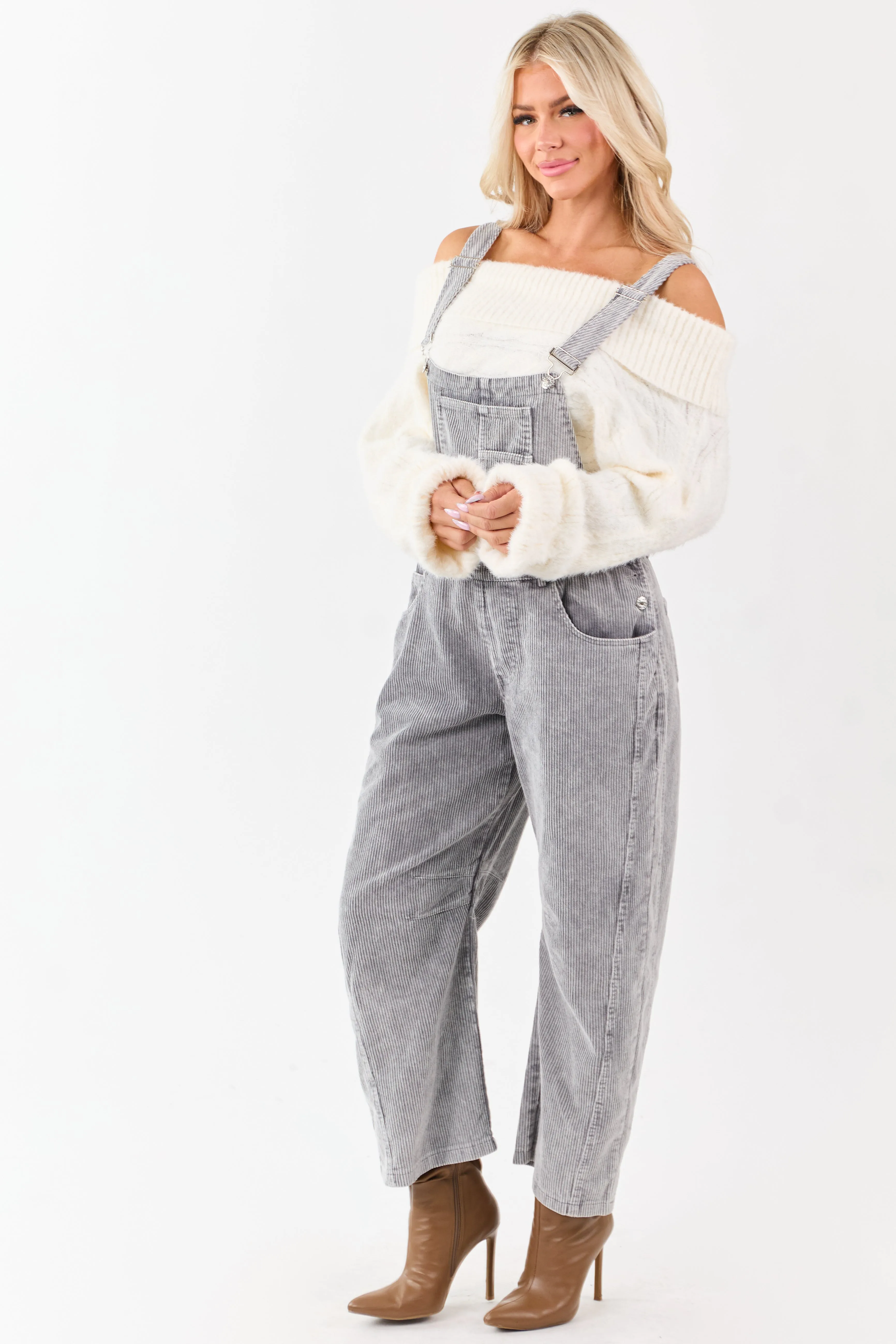 Lovelo Graphite Corduroy Straight Leg Overalls sold by Lime Lush product image thumbnail 5
