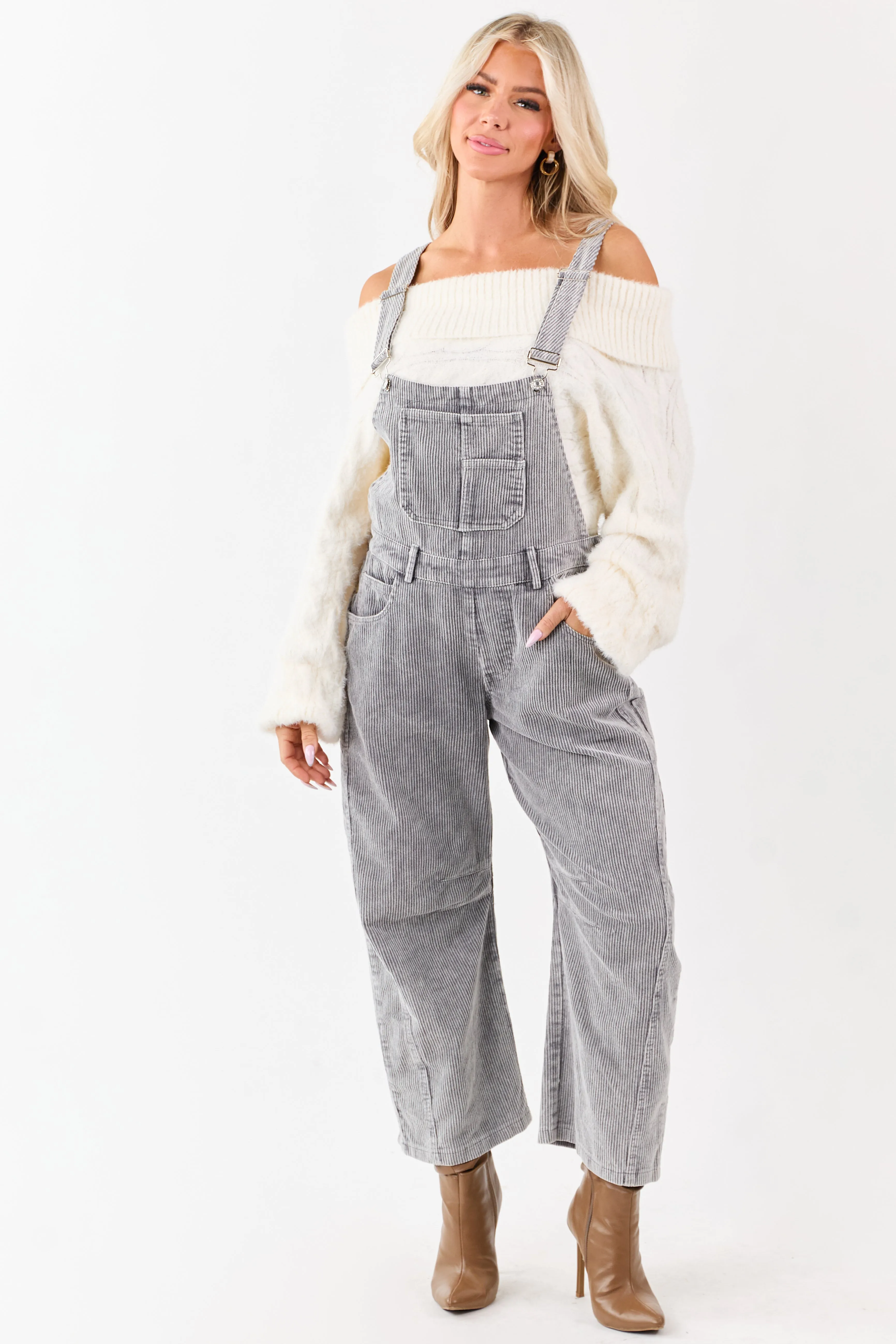 Lovelo Graphite Corduroy Straight Leg Overalls sold by Lime Lush product image thumbnail 3