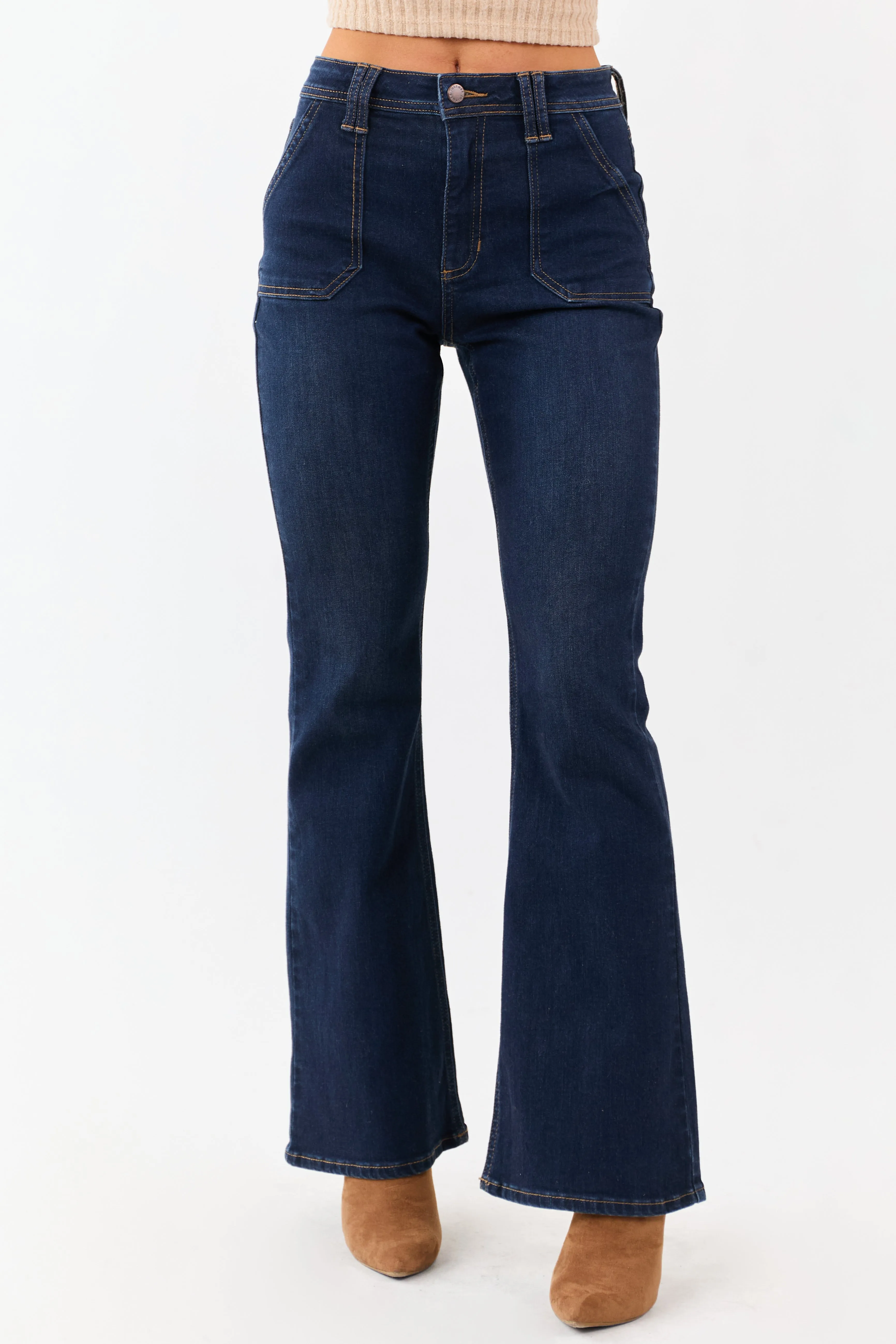 Dark Wash Bootcut Stretchy High Rise Jeans sold by Lime Lush