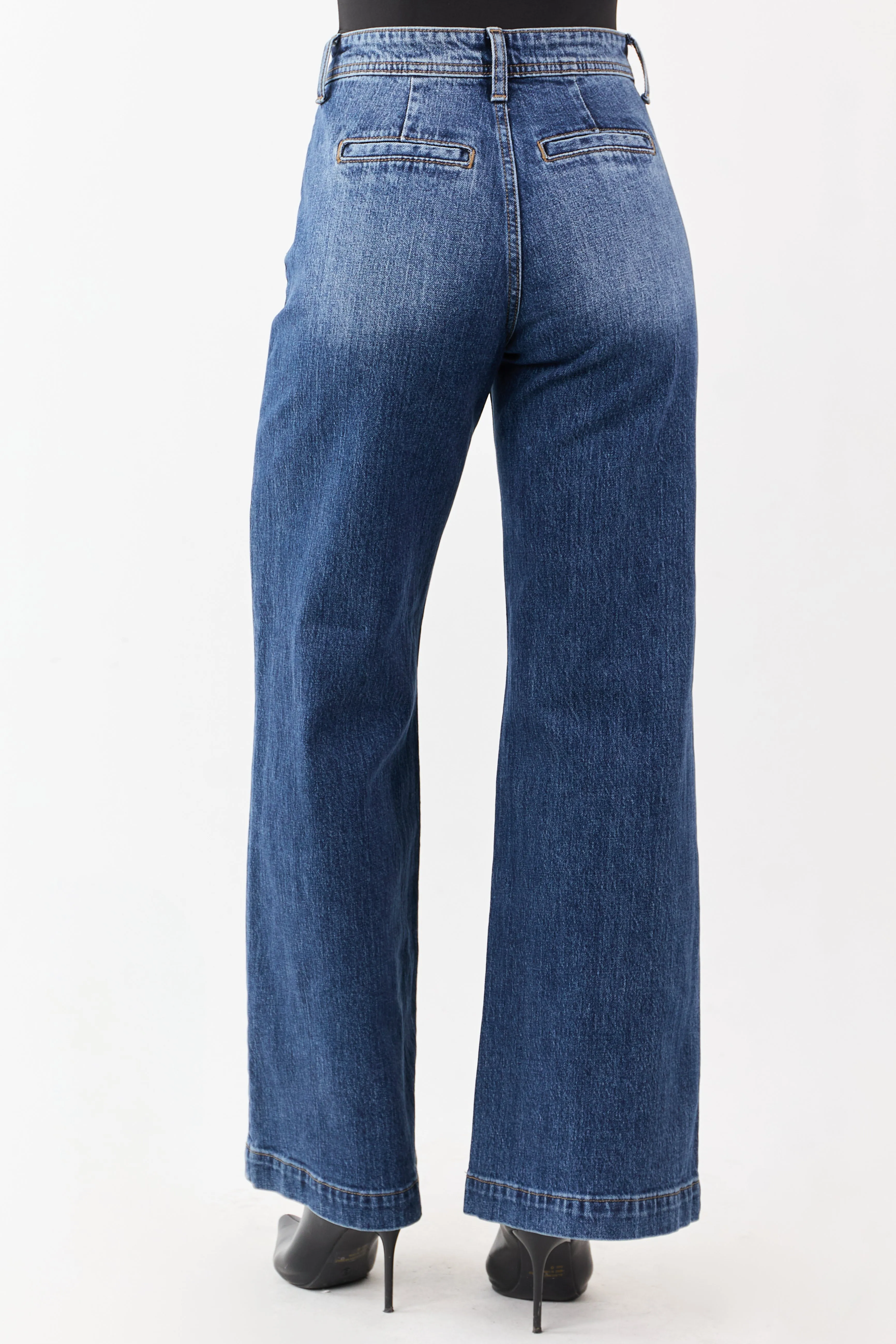 Dark Wash Patch Pocket High Rise Wide Leg Jeans sold by Lime Lush product image thumbnail 4