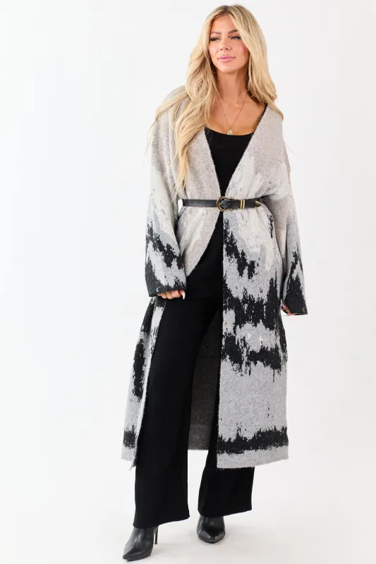 Oatmeal Abstract Mountain Jacquard Duster Cardigan sold by Lime Lush