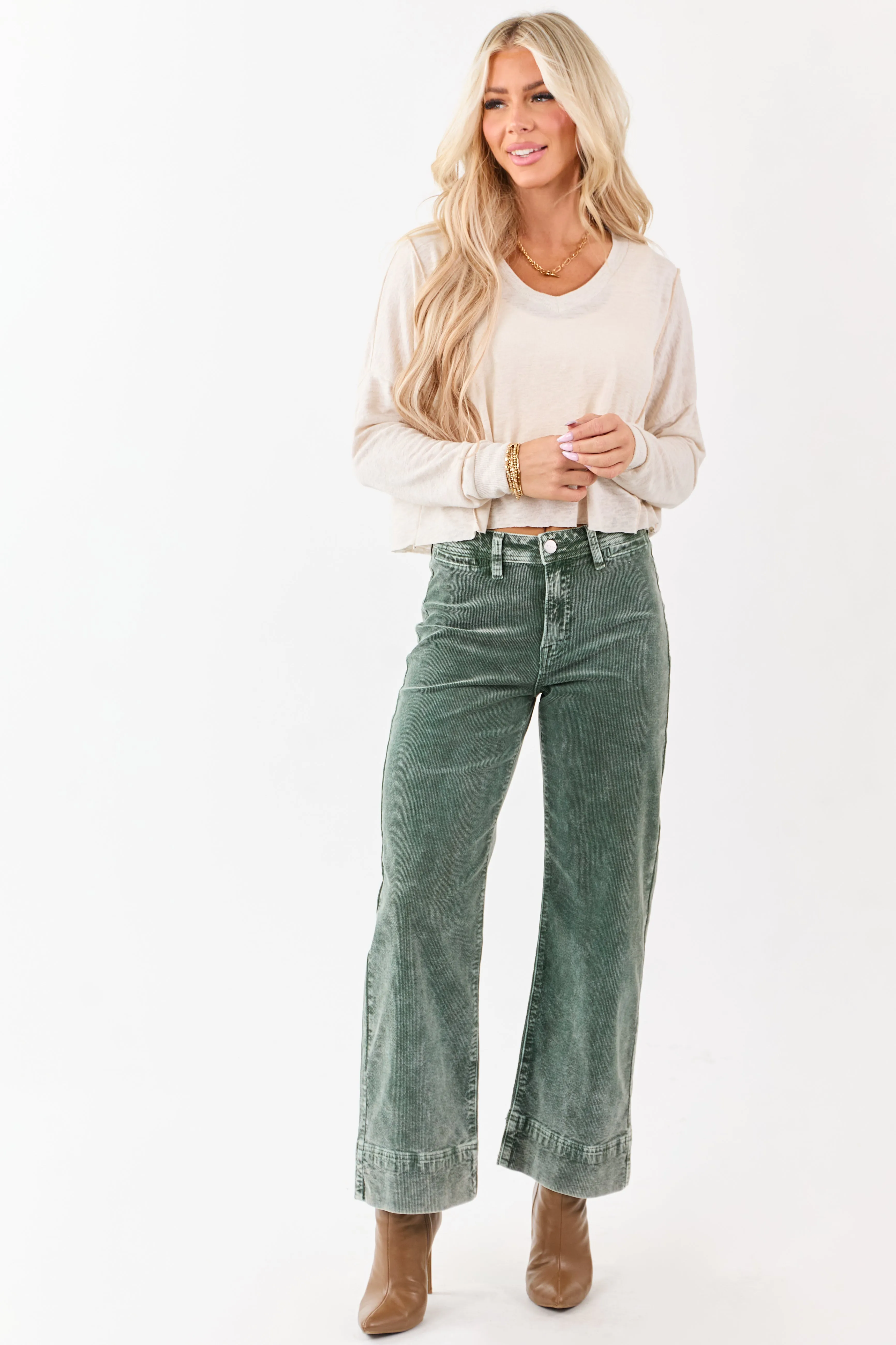 Risen Juniper Mineral Washed Corduroy Relaxed Pants sold by Lime Lush product image thumbnail 5