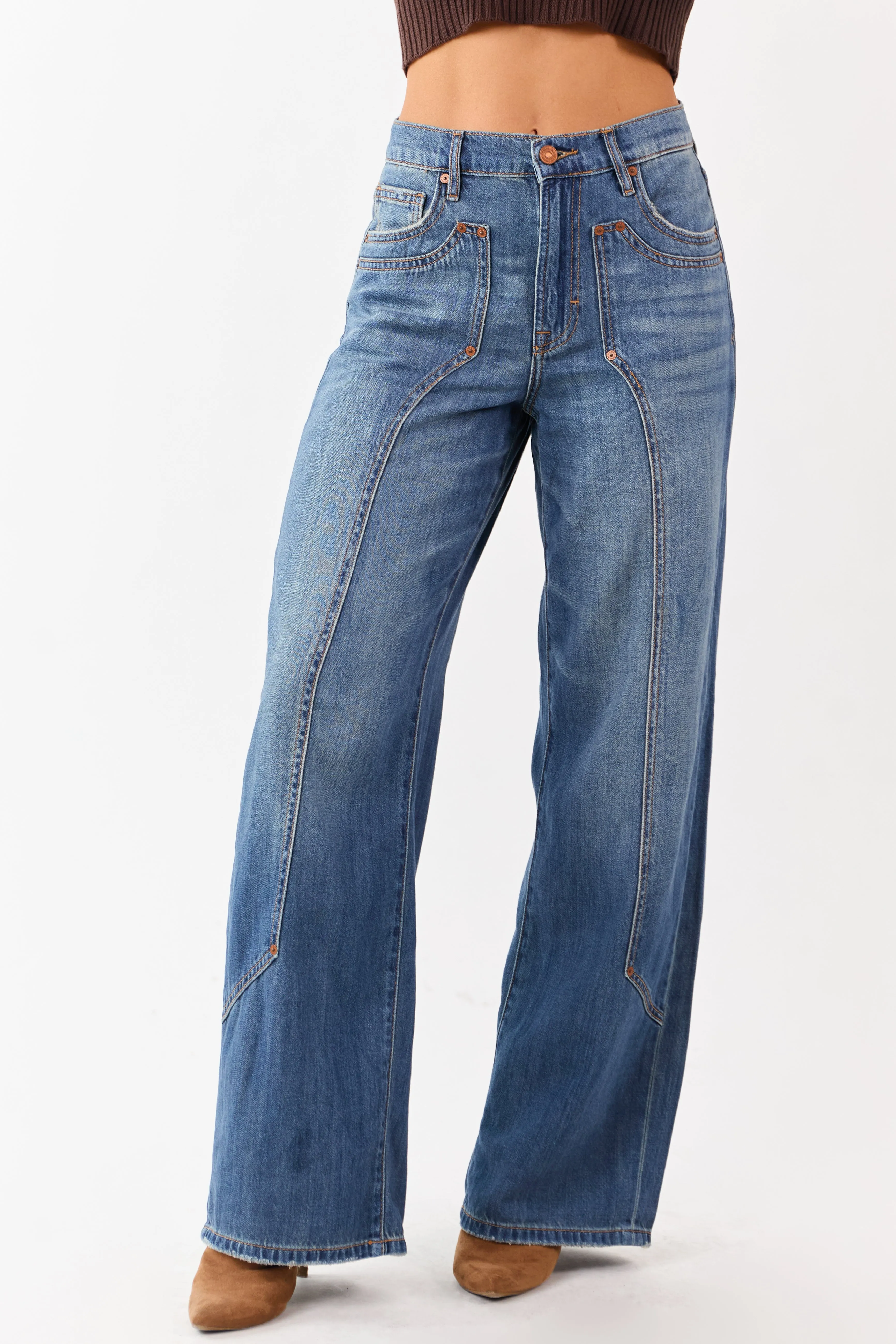 Hidden Medium Wash Wide Leg High Rise Jeans sold by Lime Lush product image thumbnail 2