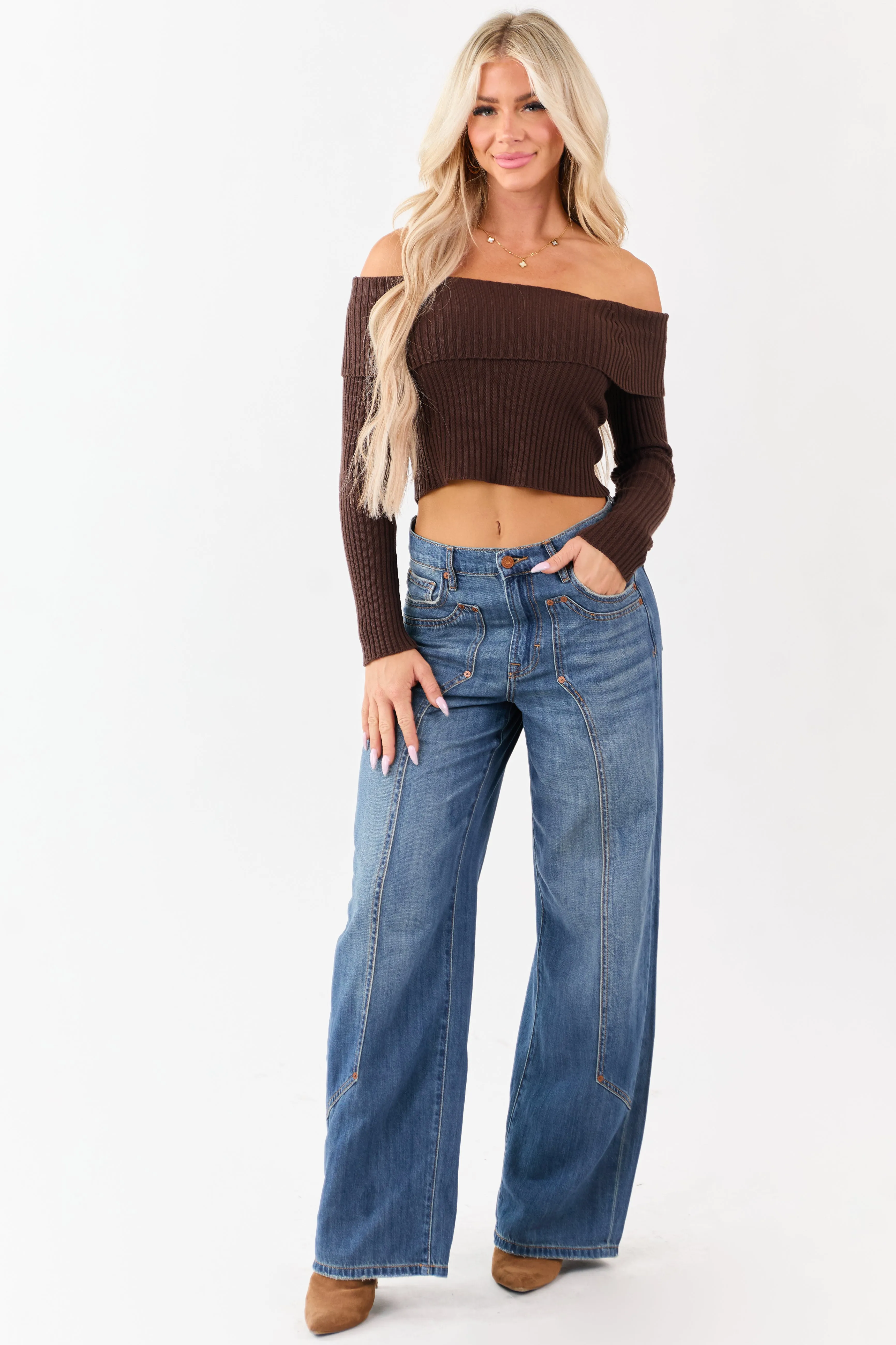 Hidden Medium Wash Wide Leg High Rise Jeans sold by Lime Lush product image thumbnail 5