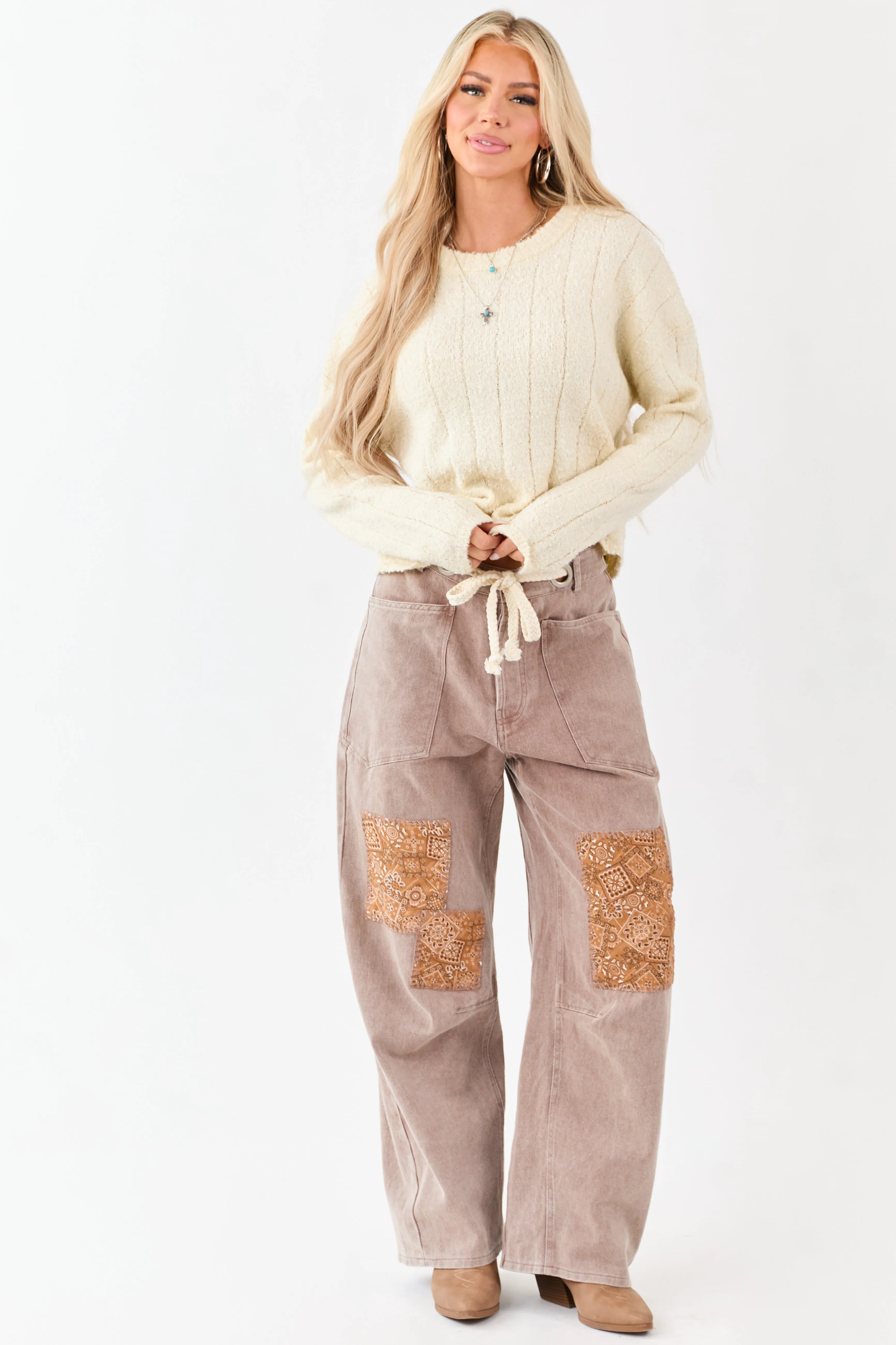 Cream Rib Texture Crew Neck Pullover Sweater sold by Lime Lush product image thumbnail 3