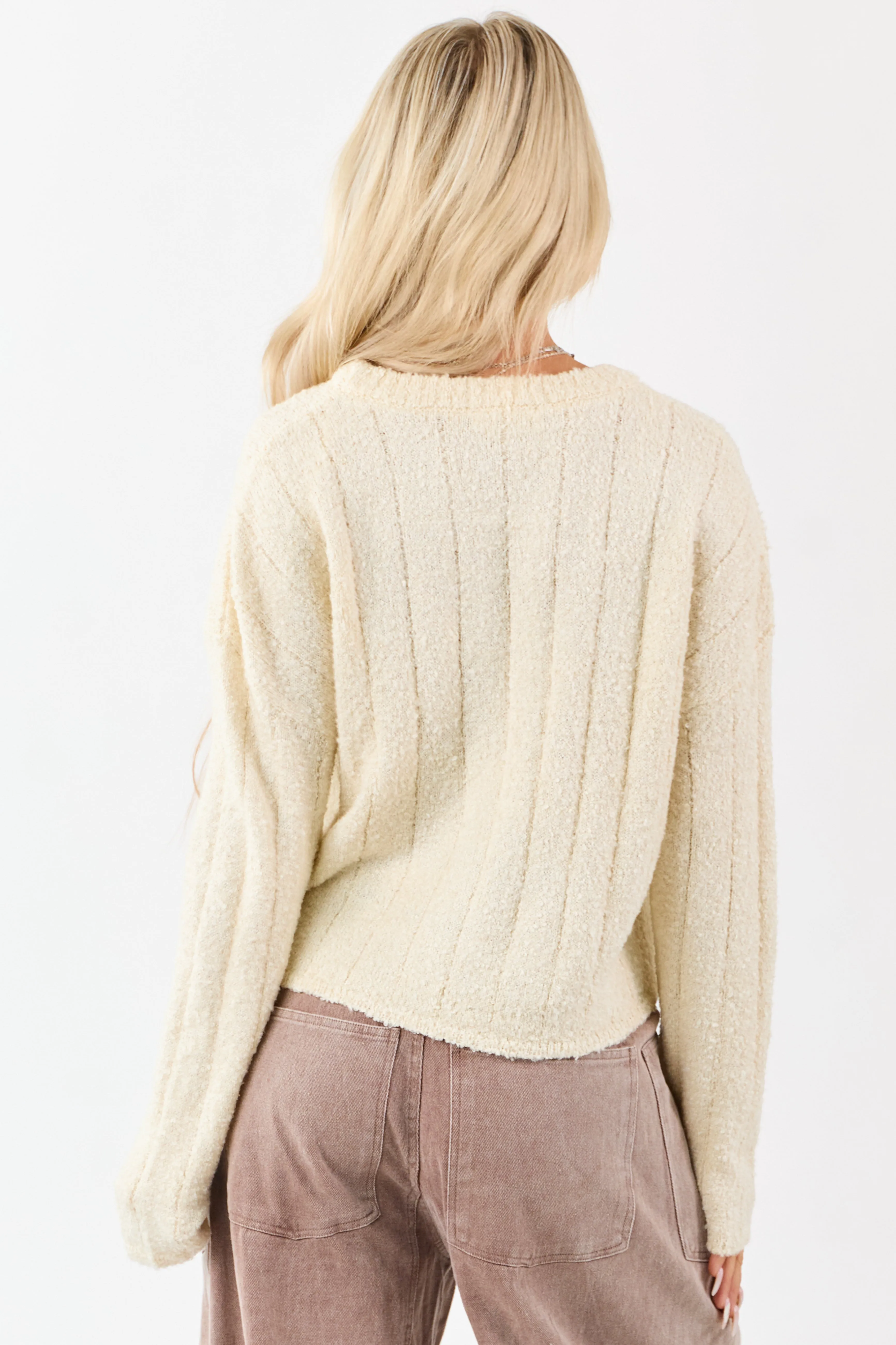 Cream Rib Texture Crew Neck Pullover Sweater sold by Lime Lush product image thumbnail 5