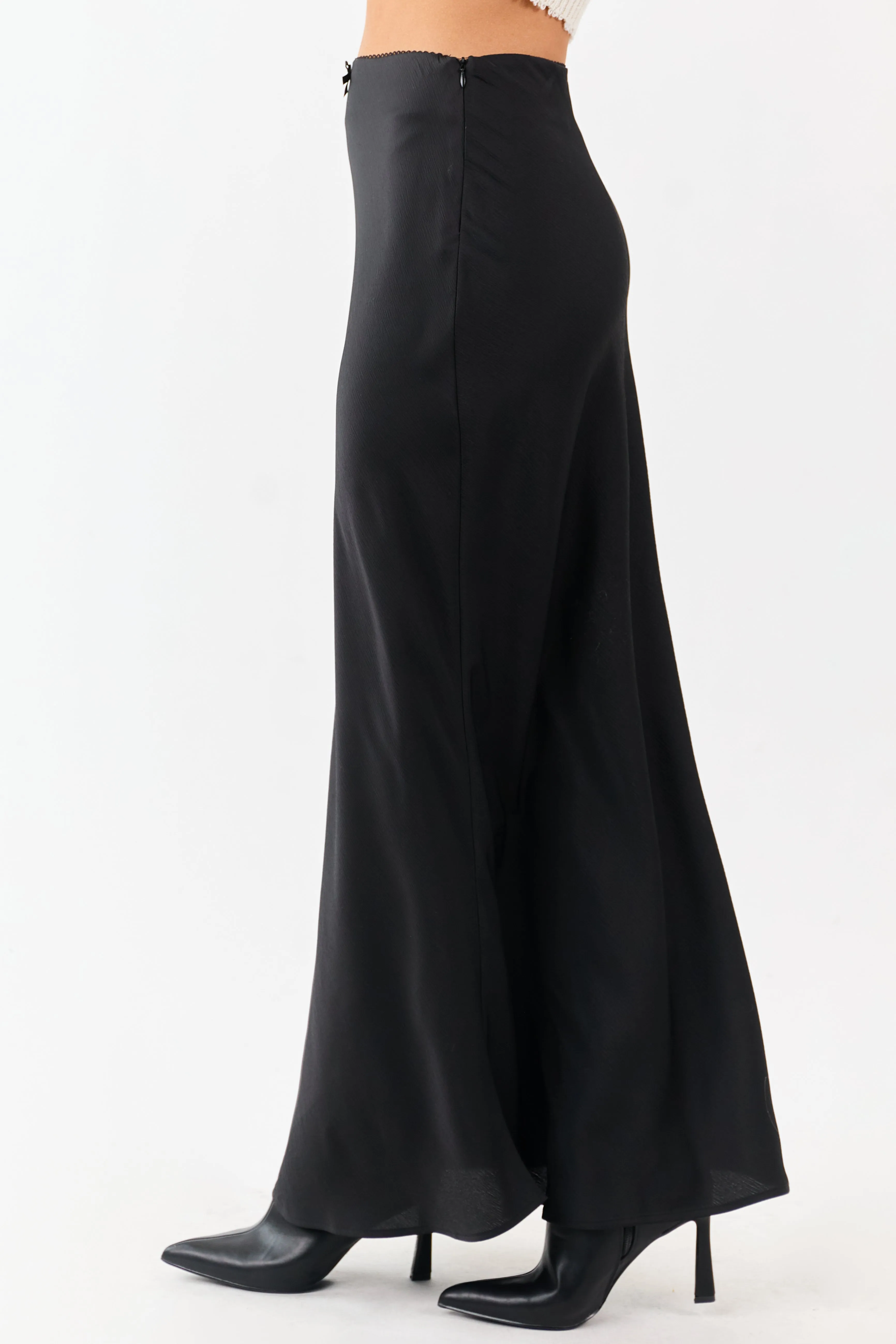 Black Textured Satin Bow Detail Maxi Skirt sold by Lime Lush product image thumbnail 3