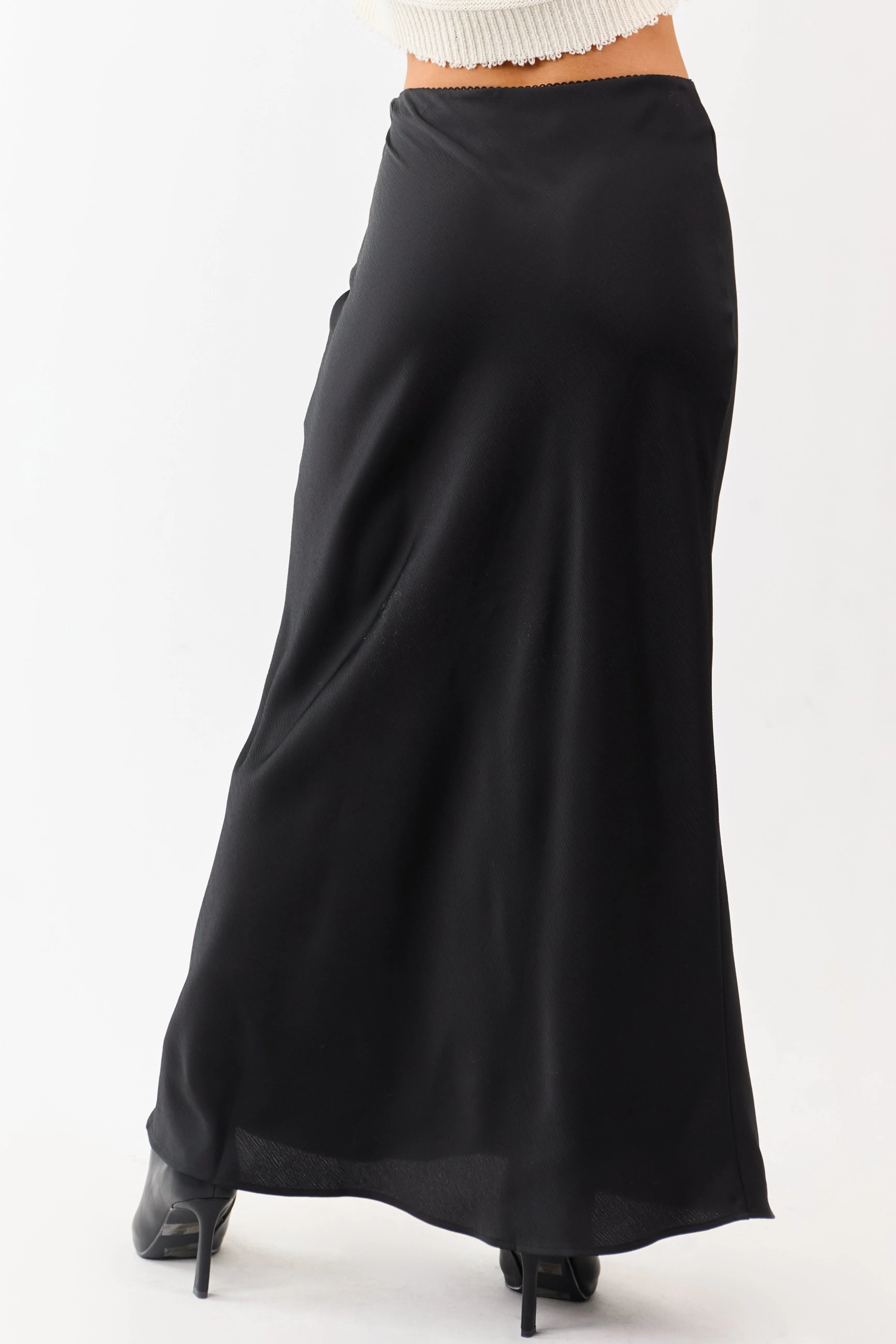 Black Textured Satin Bow Detail Maxi Skirt sold by Lime Lush product image thumbnail 4