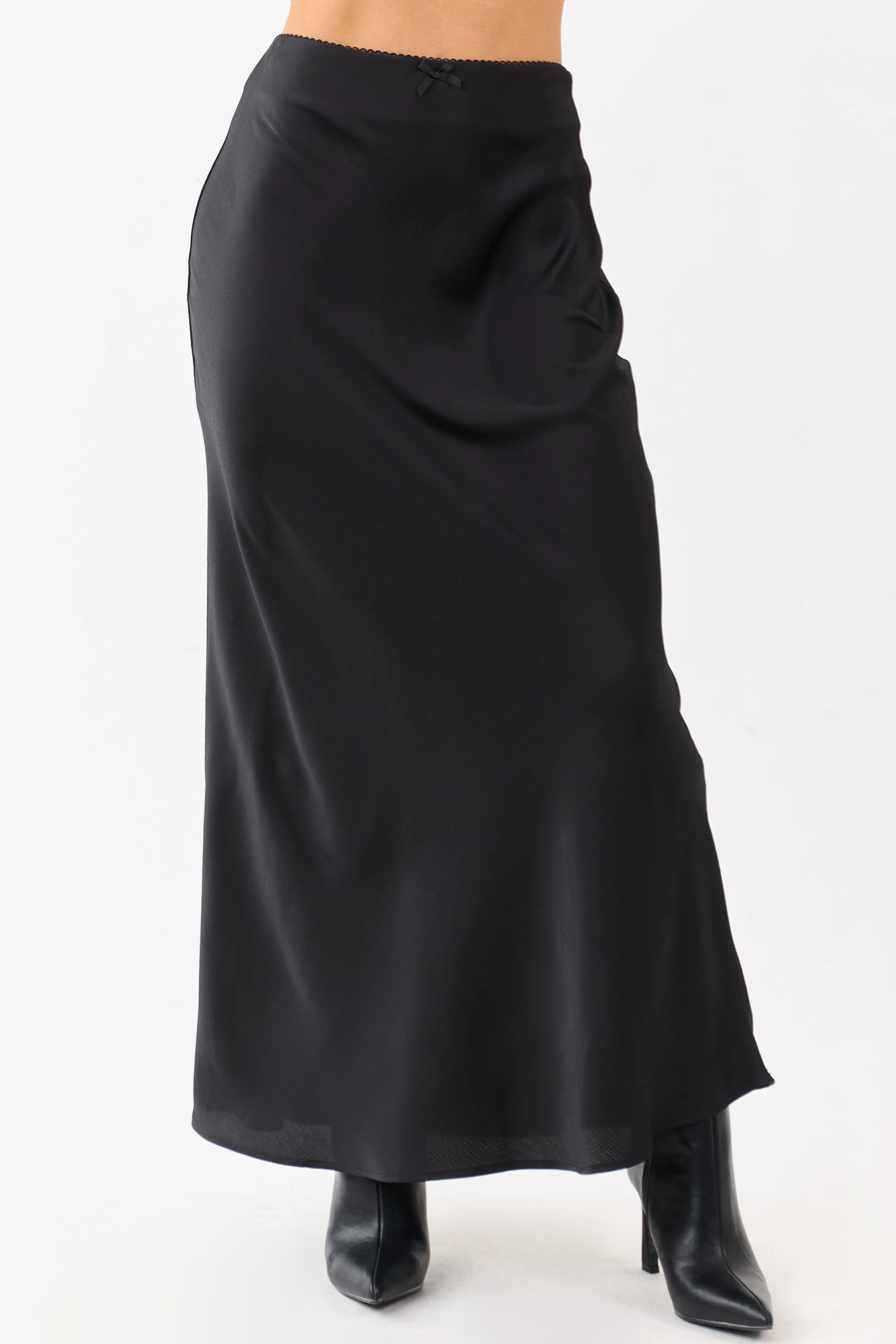Black Textured Satin Bow Detail Maxi Skirt sold by Lime Lush product image thumbnail 2