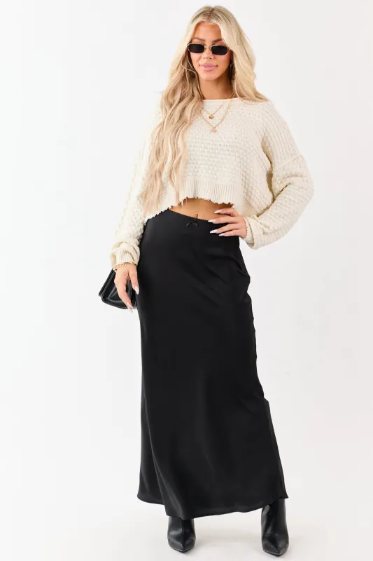 Black Textured Satin Bow Detail Maxi Skirt sold by Lime Lush