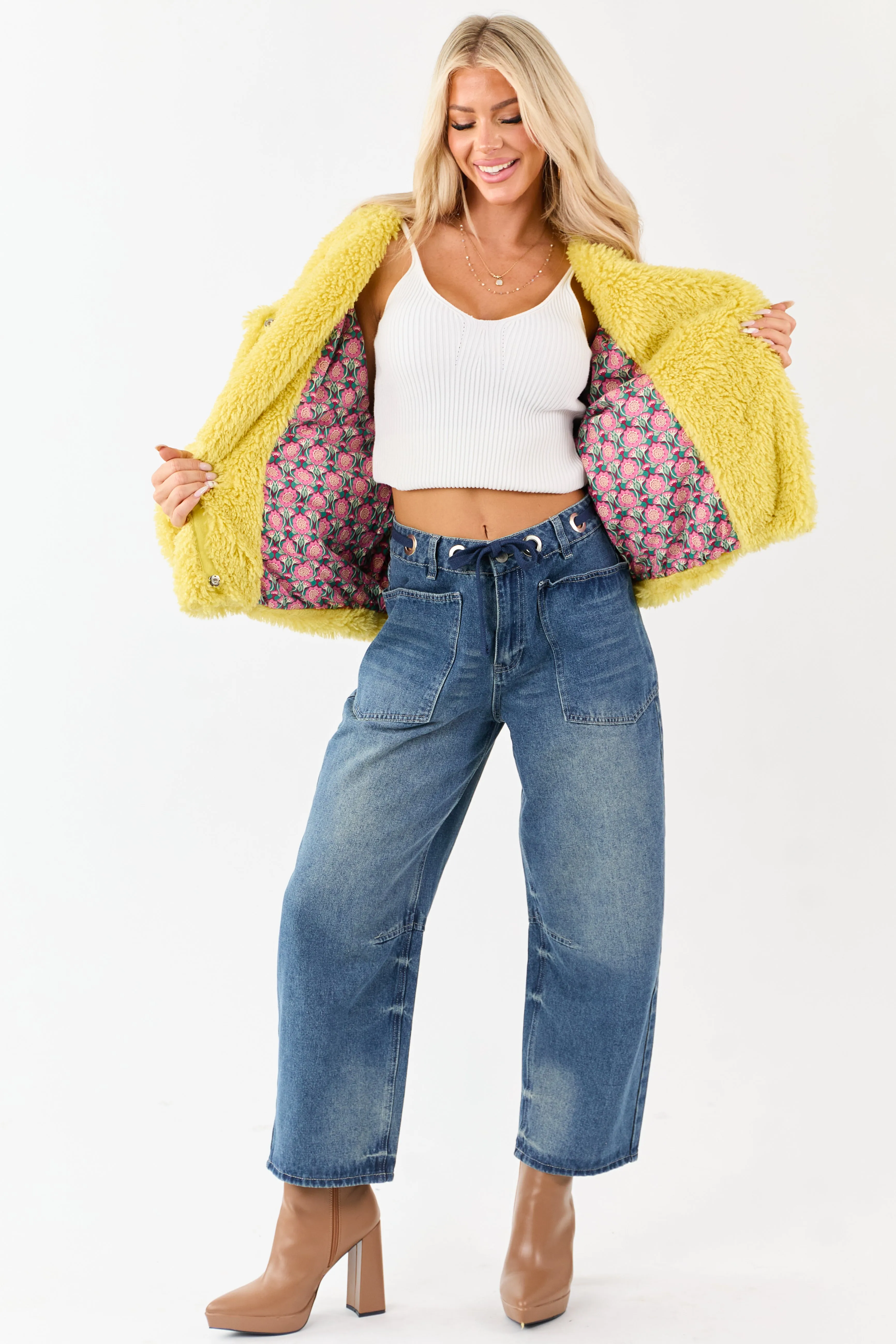 Light Mustard Soft Sherpa Snap Button Up Relaxed Jacket sold by Lime Lush product image thumbnail 5