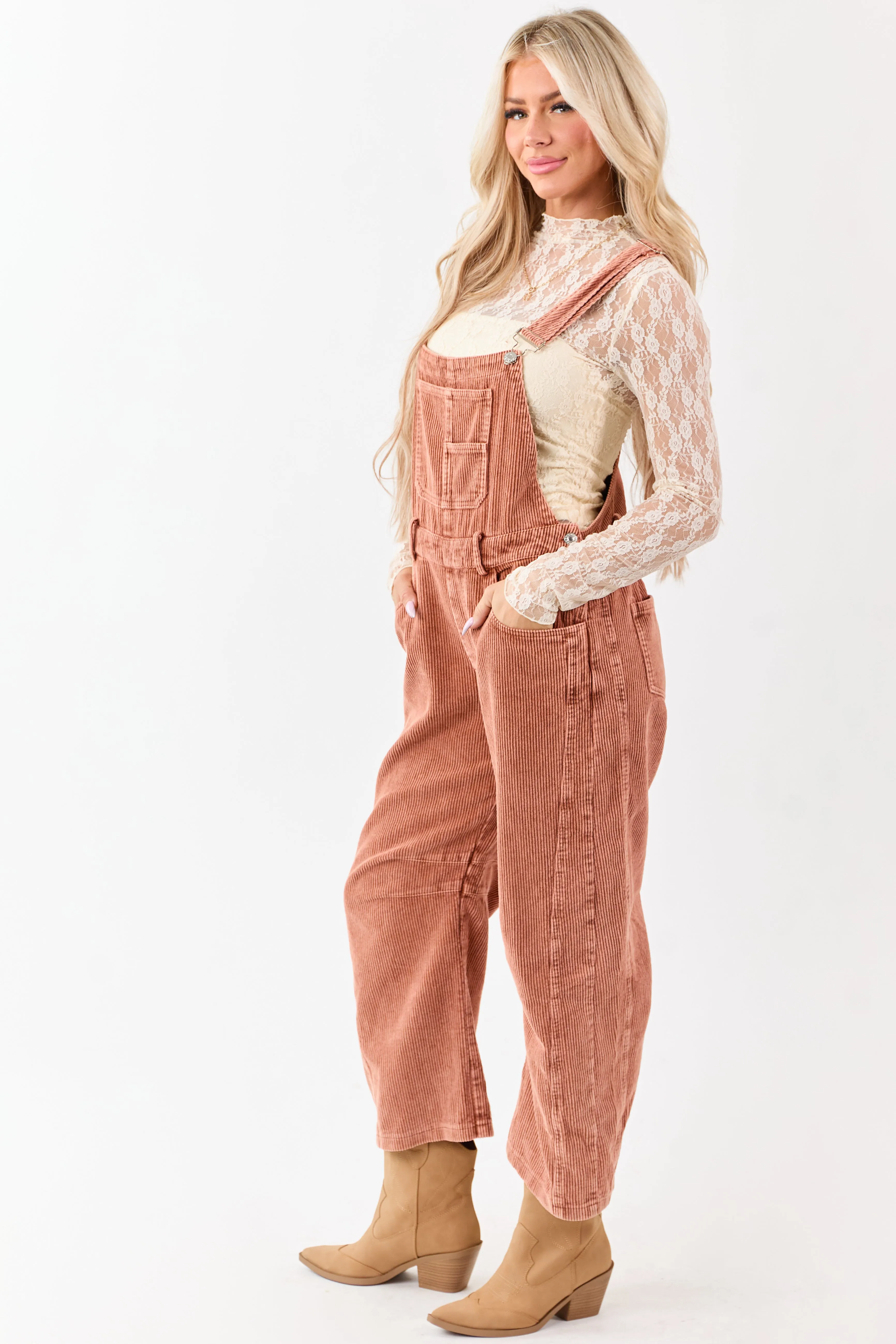 Lovelo Terracotta Corduroy Straight Leg Overalls sold by Lime Lush product image thumbnail 4