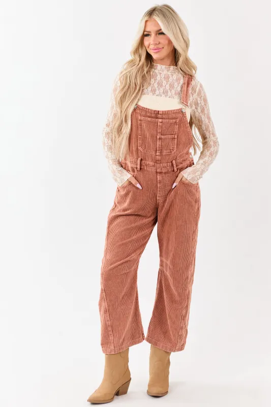 Lovelo Terracotta Corduroy Straight Leg Overalls sold by Lime Lush