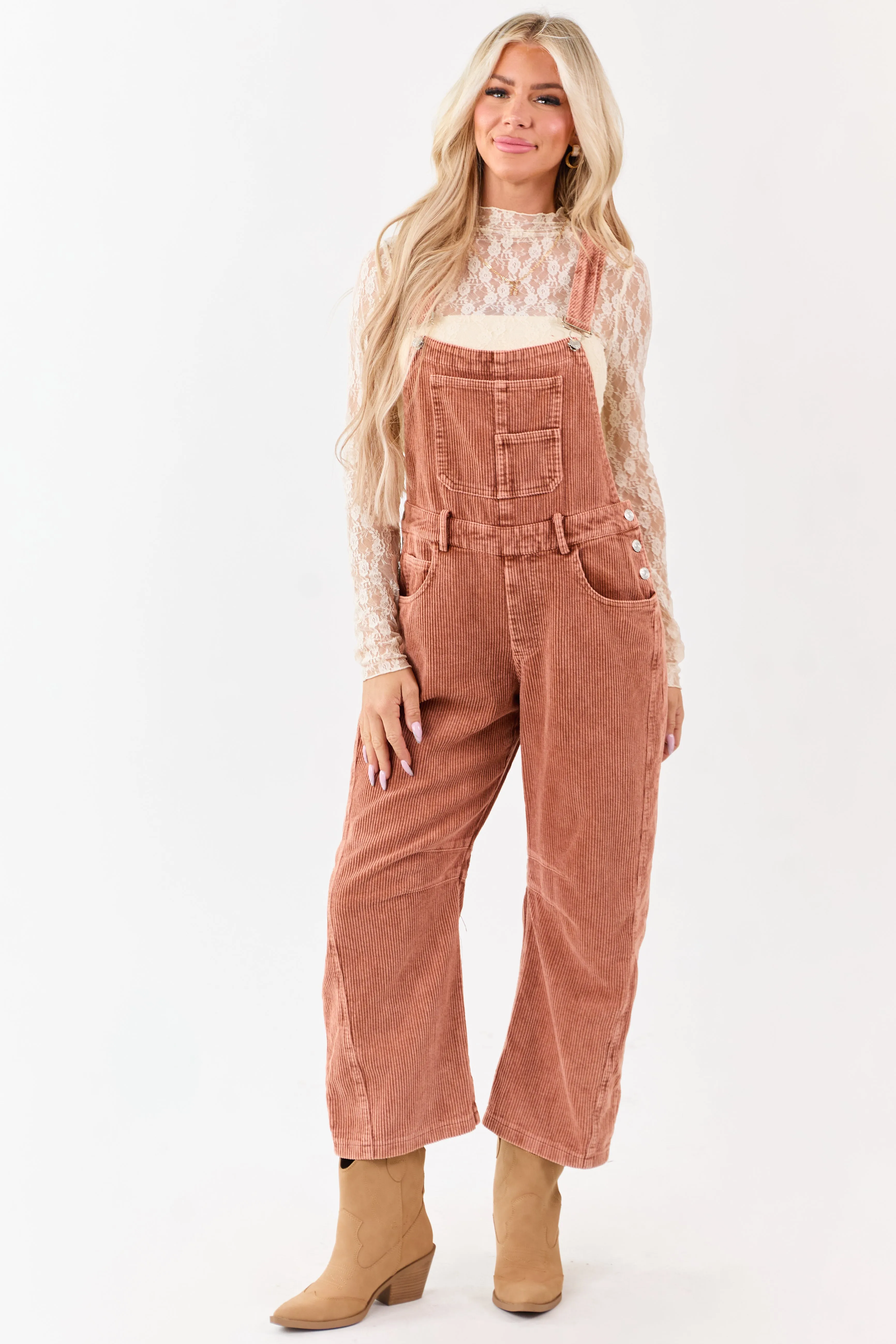 Lovelo Terracotta Corduroy Straight Leg Overalls sold by Lime Lush product image thumbnail 3