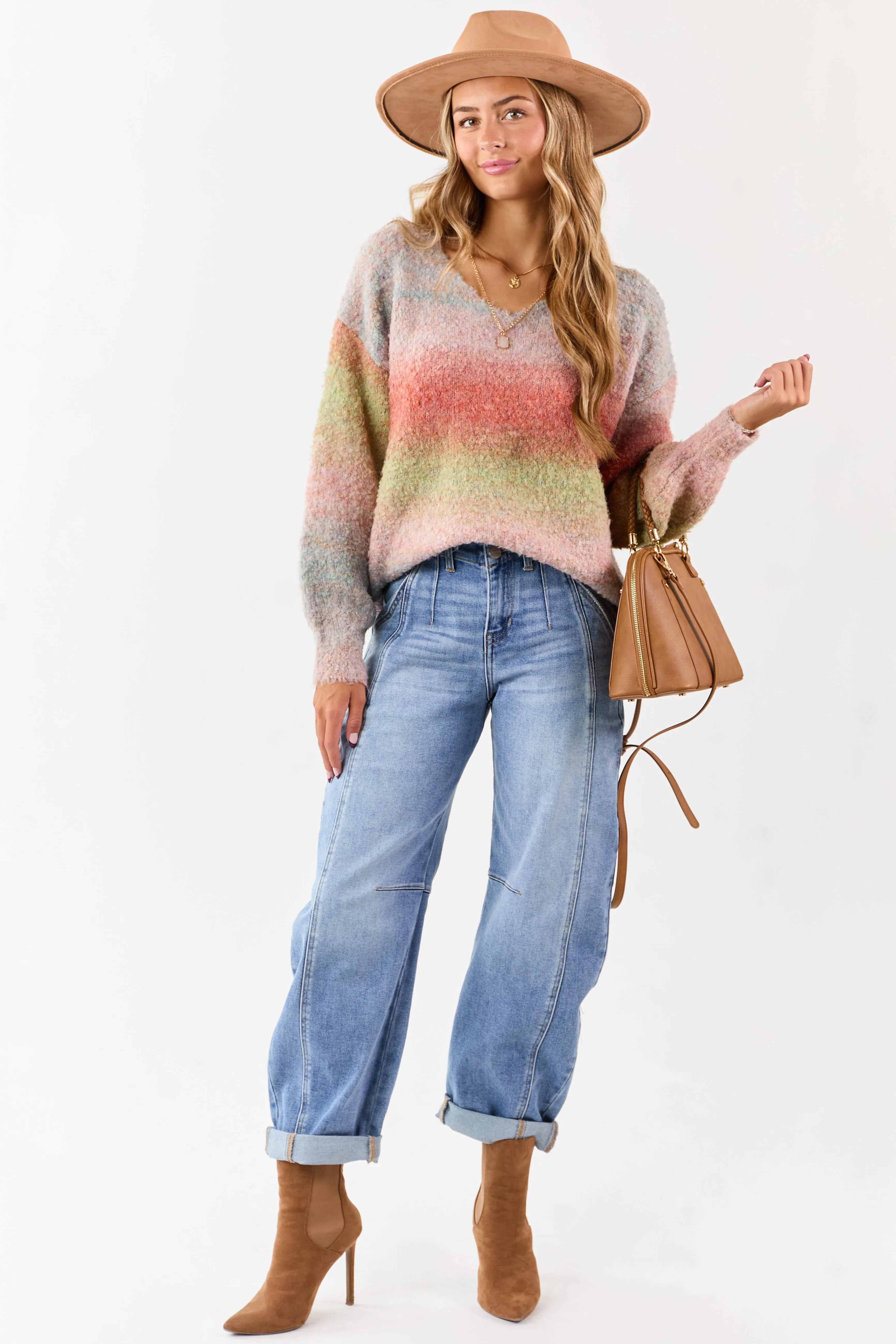 Multicolor Faded Ombre Textured Rib Knit Sweater sold by Lime Lush product image thumbnail 3