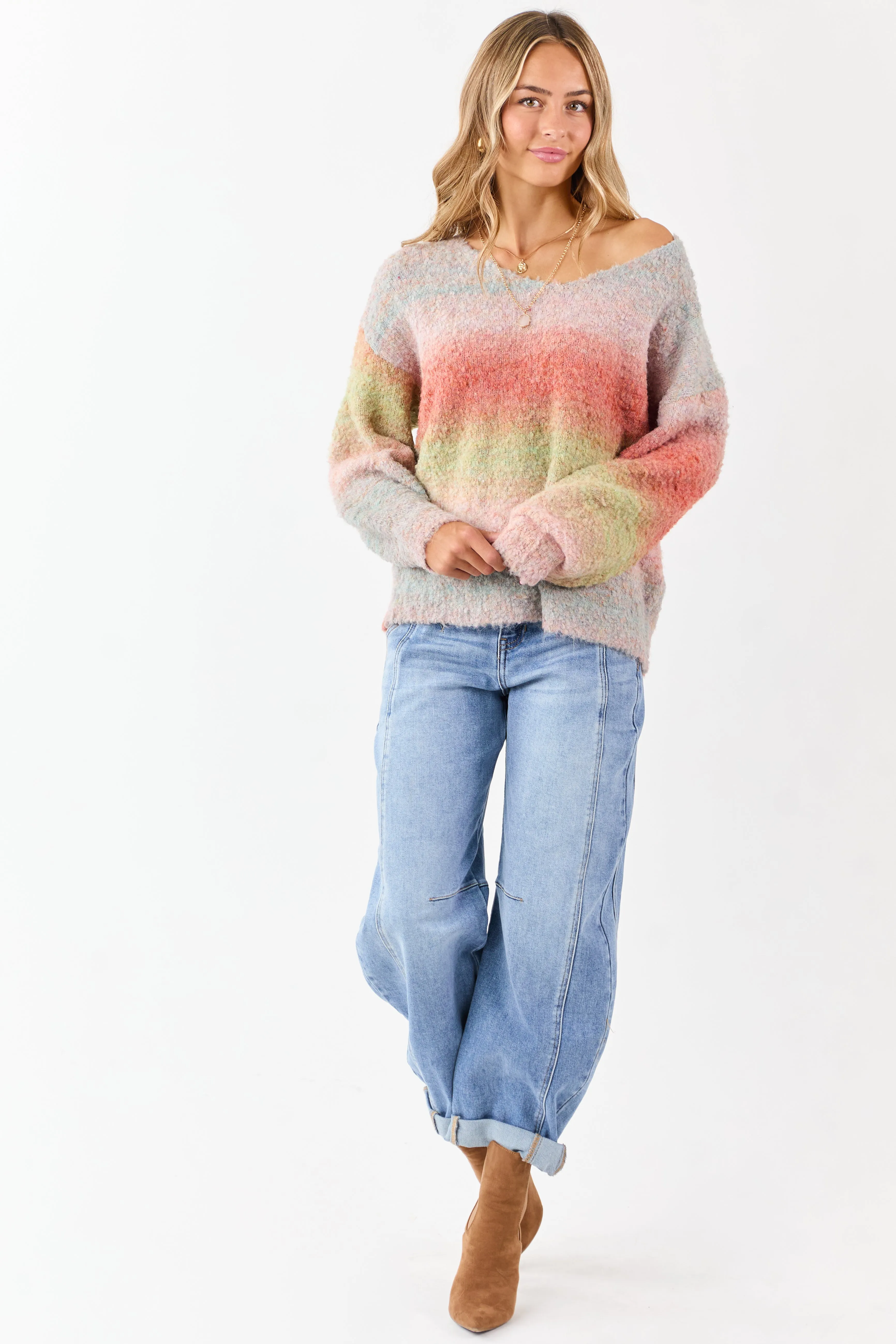Multicolor Faded Ombre Textured Rib Knit Sweater sold by Lime Lush product image thumbnail 2
