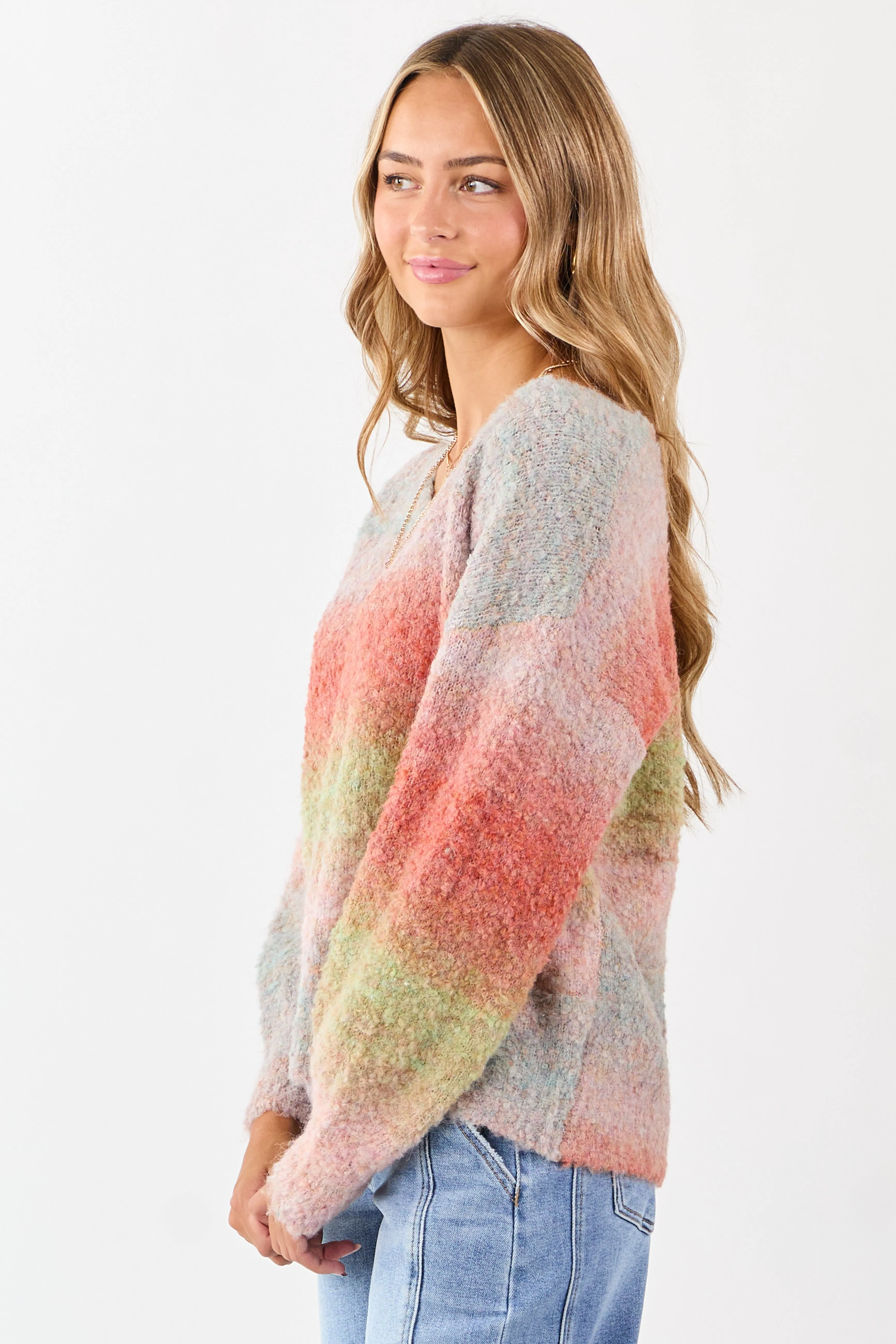 Multicolor Faded Ombre Textured Rib Knit Sweater sold by Lime Lush product image thumbnail 4