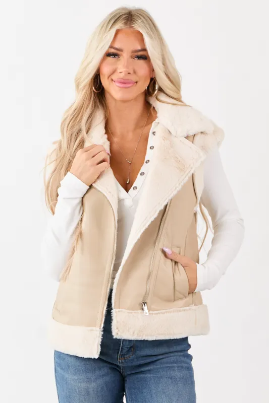 Desert Sand Faux Leather Side Zip Up Collared Vest sold by Lime Lush