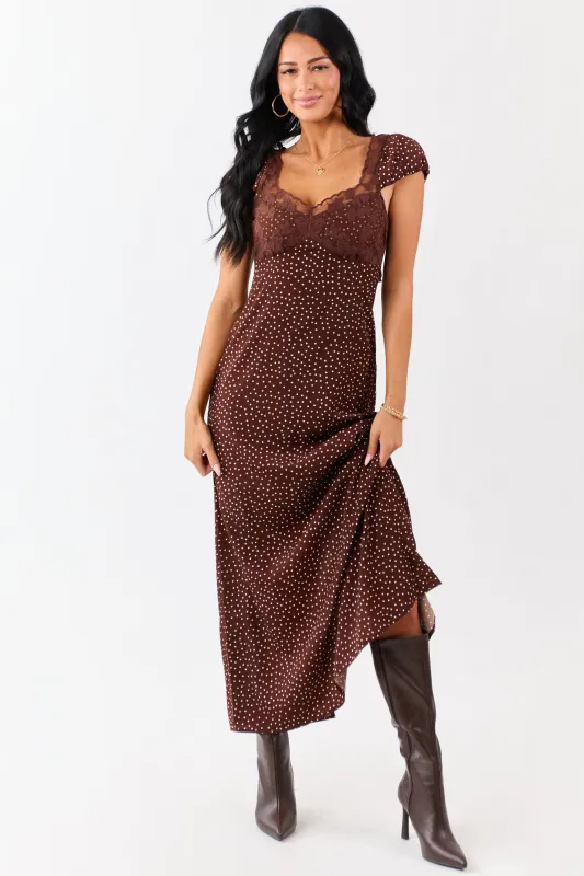 Chocolate Polka Dot Lace Bust Cap Sleeve Maxi Dress sold by Lime Lush