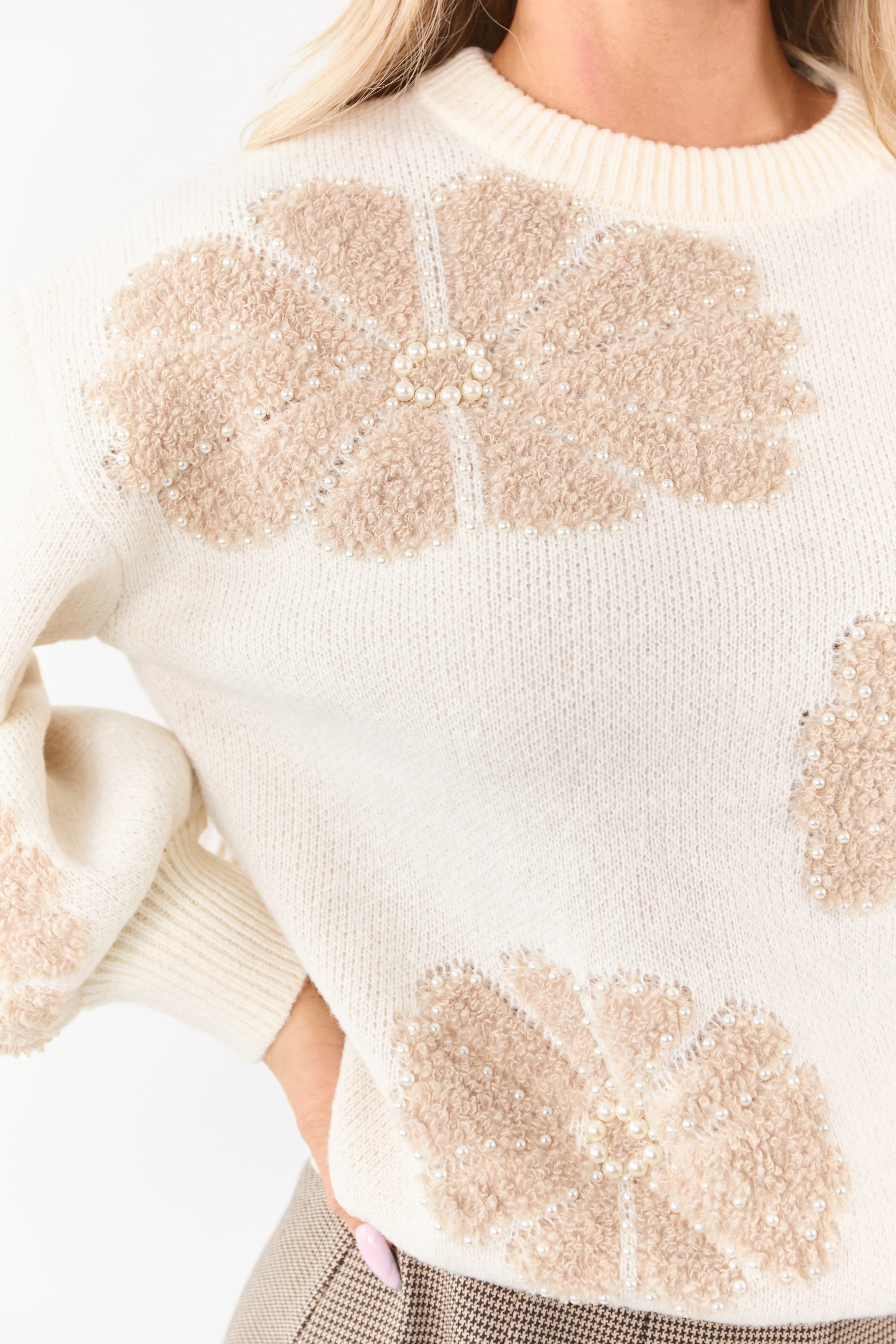 Lovelo Cream Floral Sherpa Pearl Graphic Sweater sold by Lime Lush product image thumbnail 2
