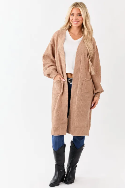 Latte Textured Knit Open Front Duster Cardigan sold by Lime Lush