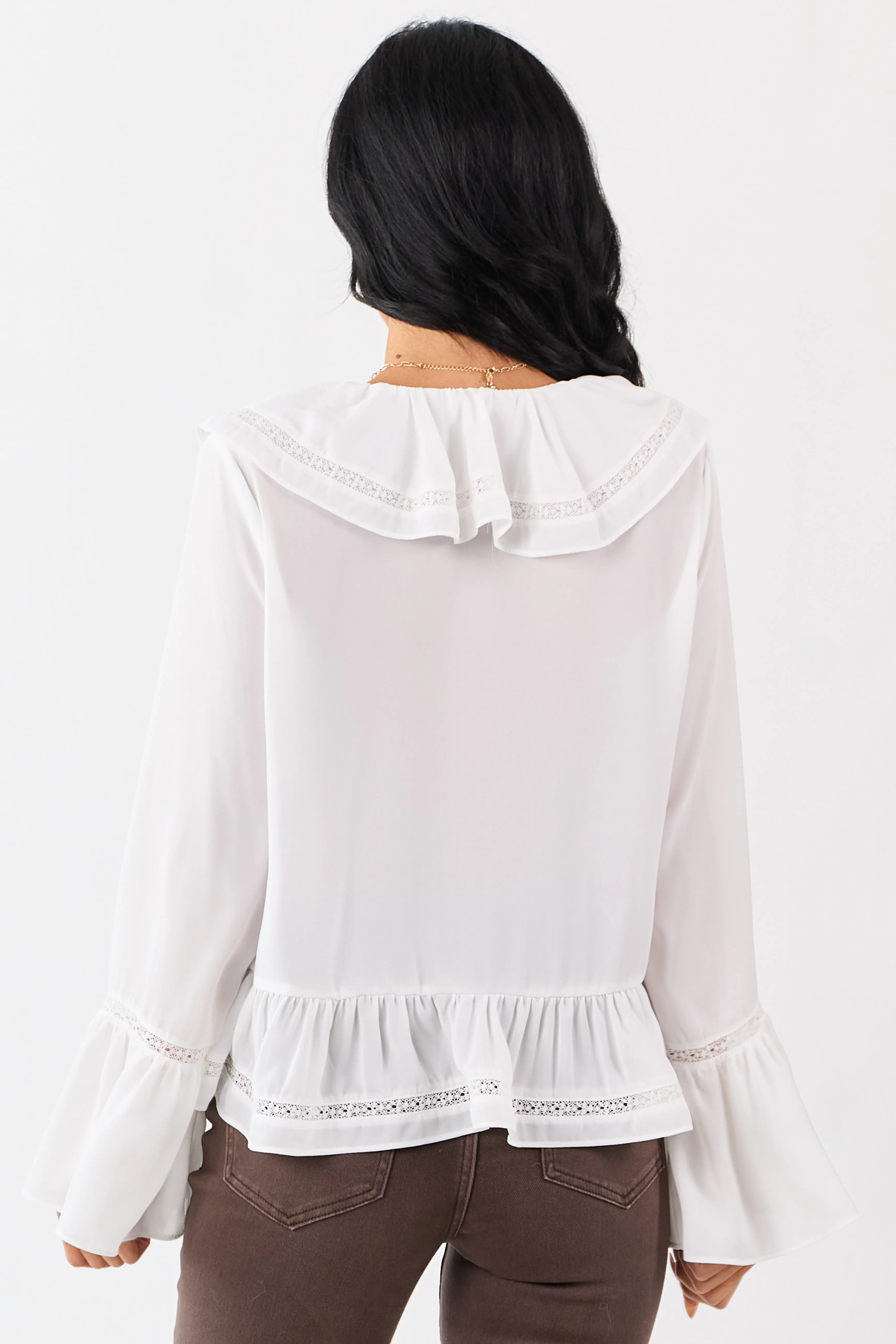 Ivory Trumpet Sleeve Ruffled Lace Trim Boho Blouse sold by Lime Lush product image thumbnail 5