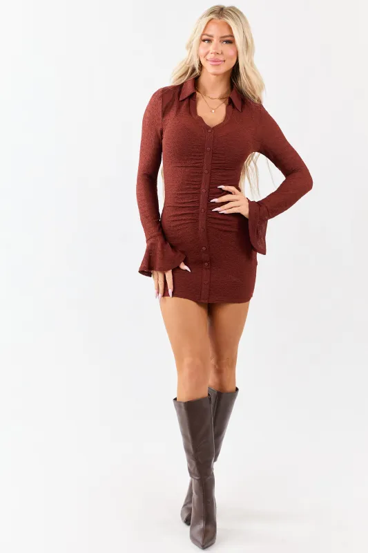 Cinnamon Lace Mesh Flare Sleeve Mini Dress sold by Lime Lush