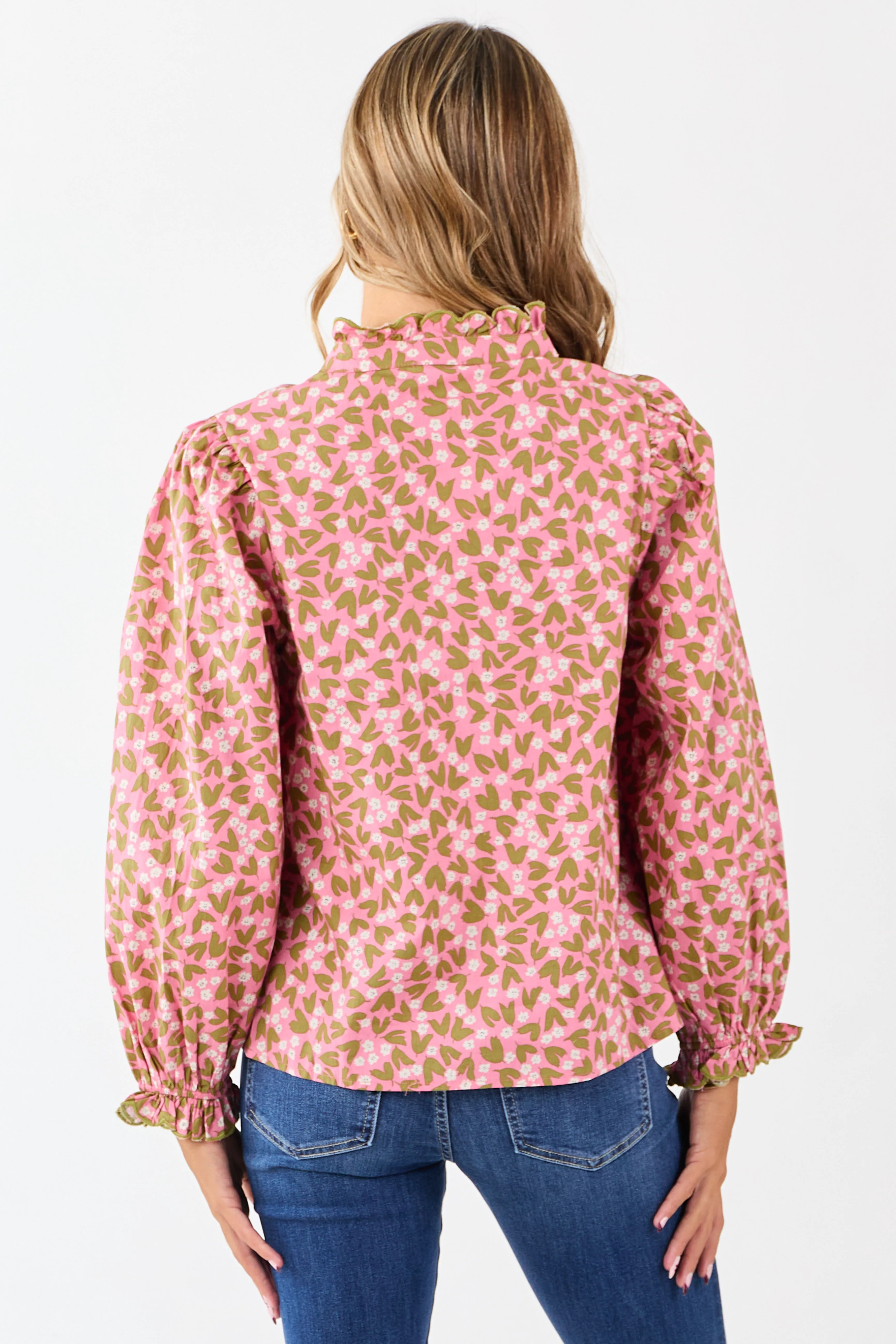 Bubblegum Cotton Floral Ruffle Trim Long Sleeve Top sold by Lime Lush product image thumbnail 5