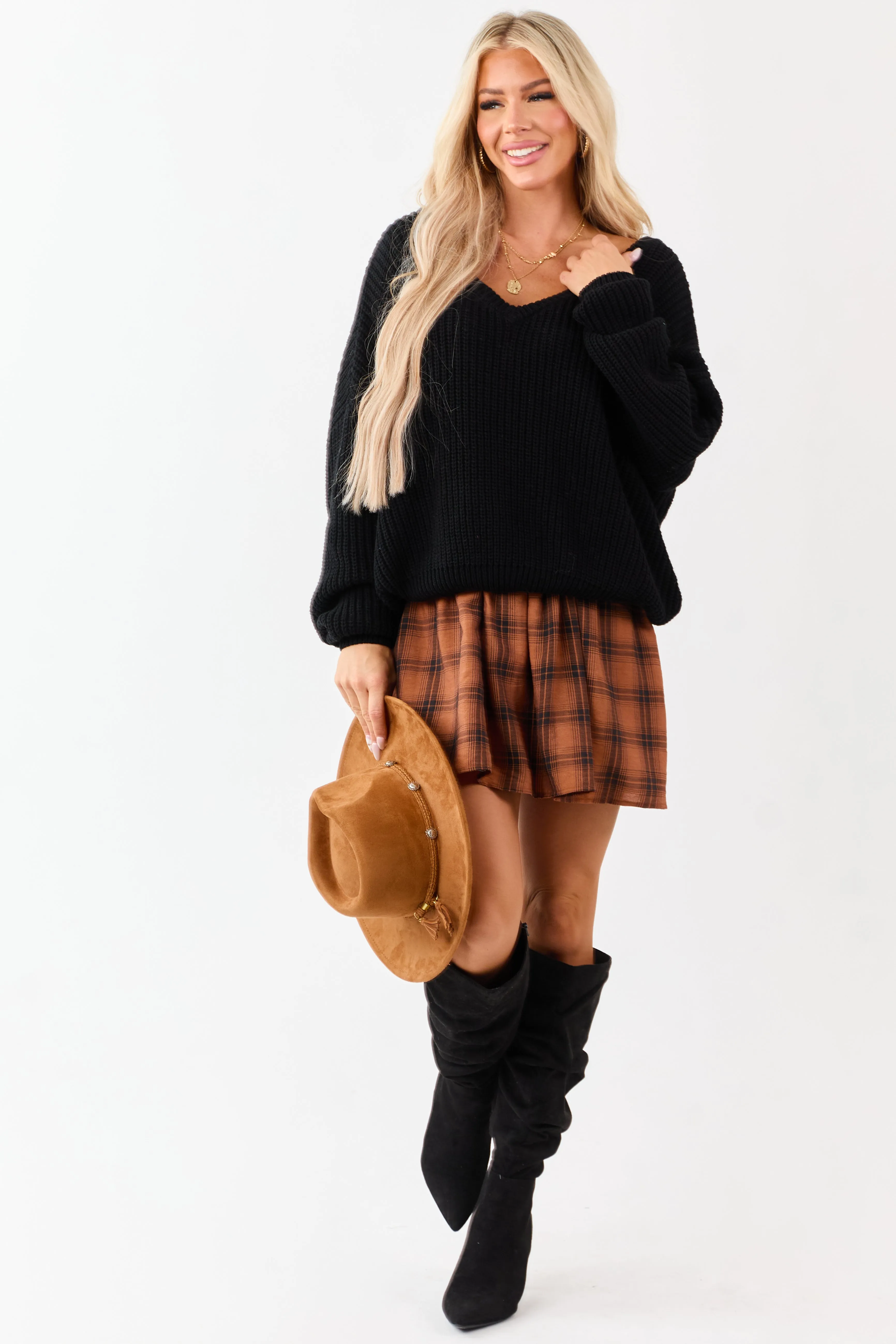 Black V-Neck Rib Knit Relaxed Sweater sold by Lime Lush product image thumbnail 2