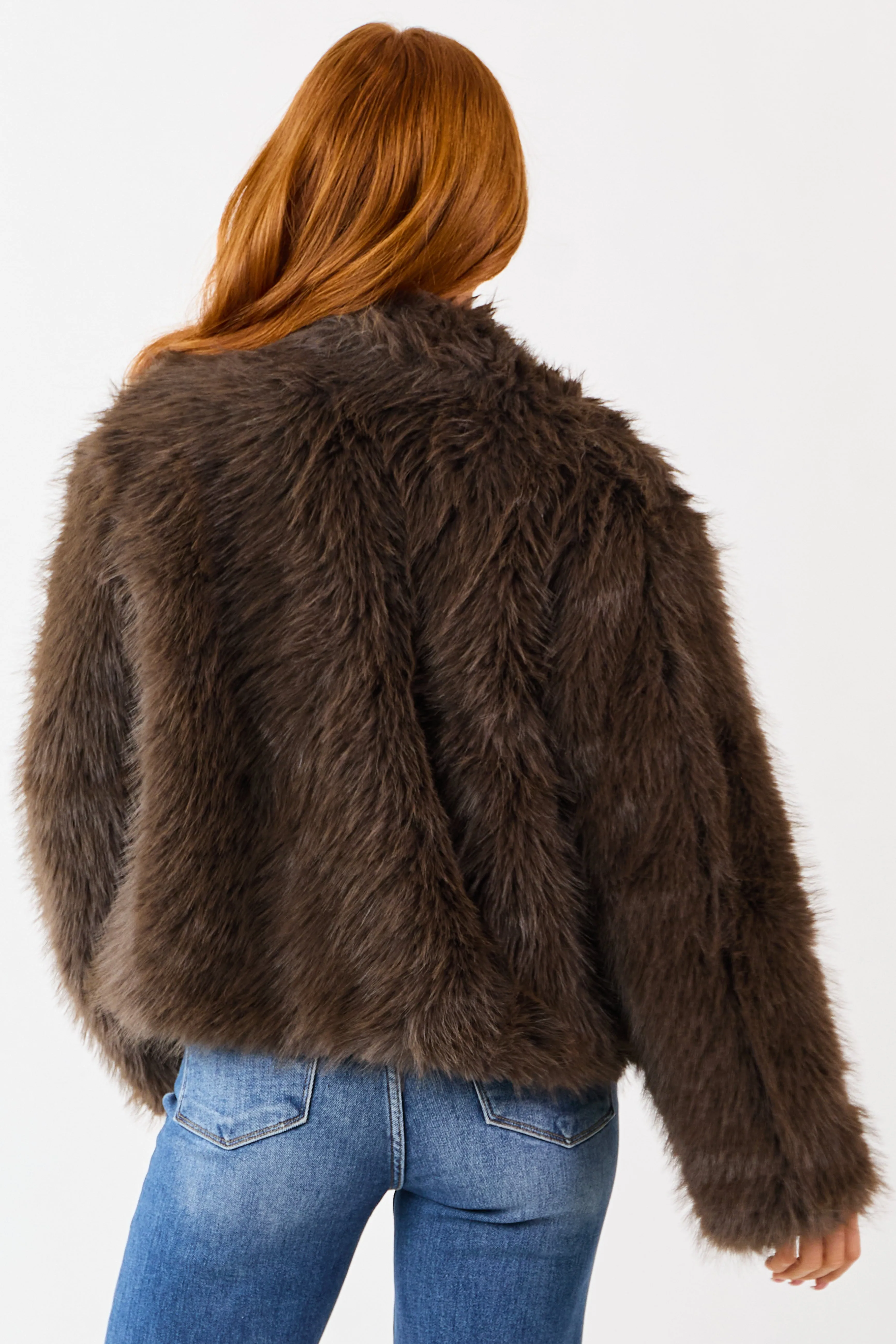 Cocoa Button Down Collared Faux Fur Jacket sold by Lime Lush product image thumbnail 5