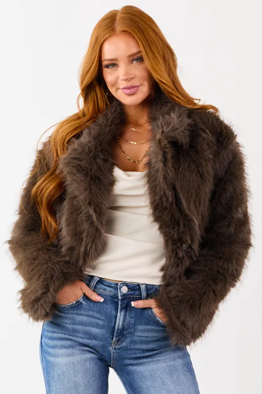 Cocoa Button Down Collared Faux Fur Jacket sold by Lime Lush