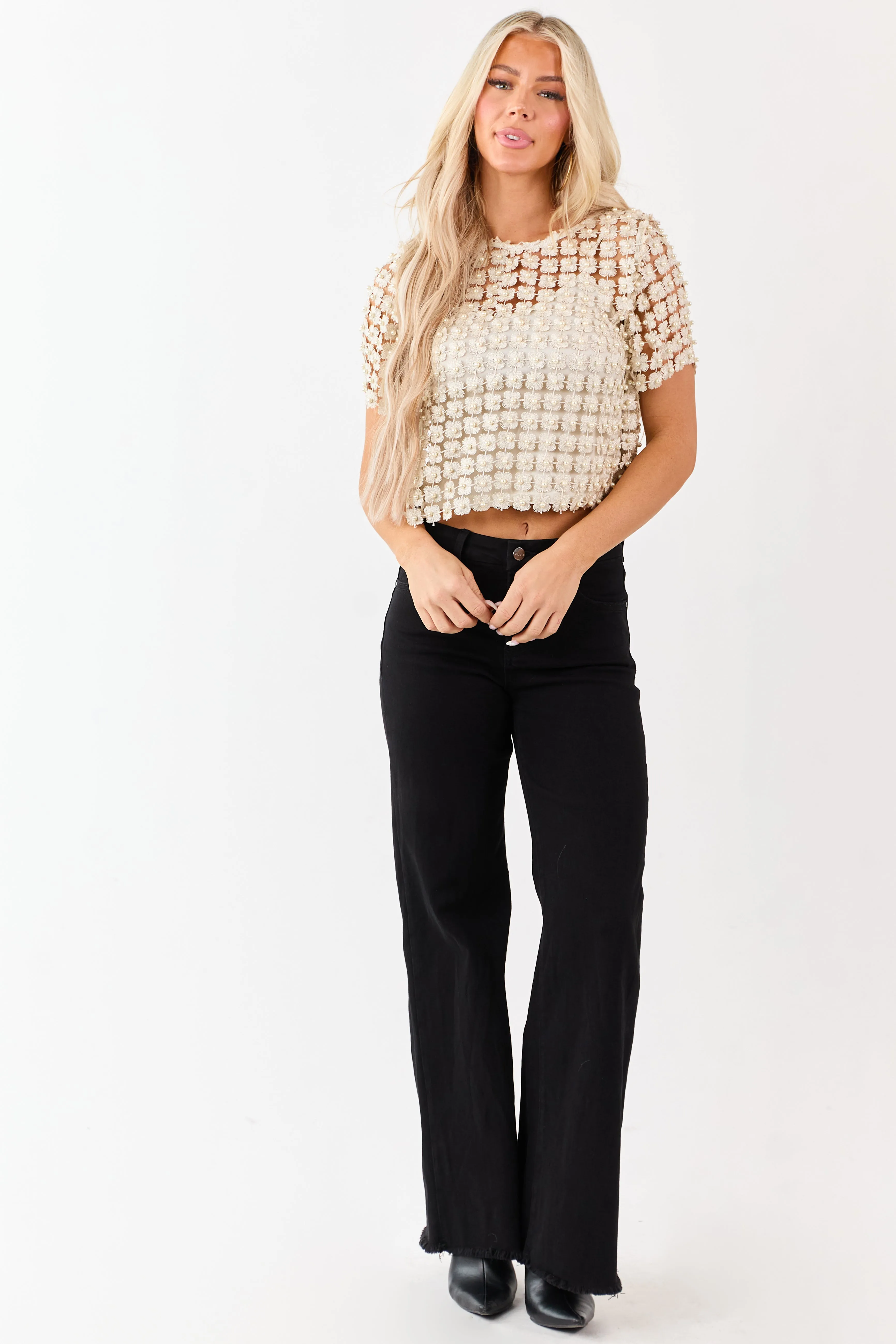 She+Sky Champagne Lurex Crochet Pearl Two Piece Top sold by Lime Lush product image thumbnail 3