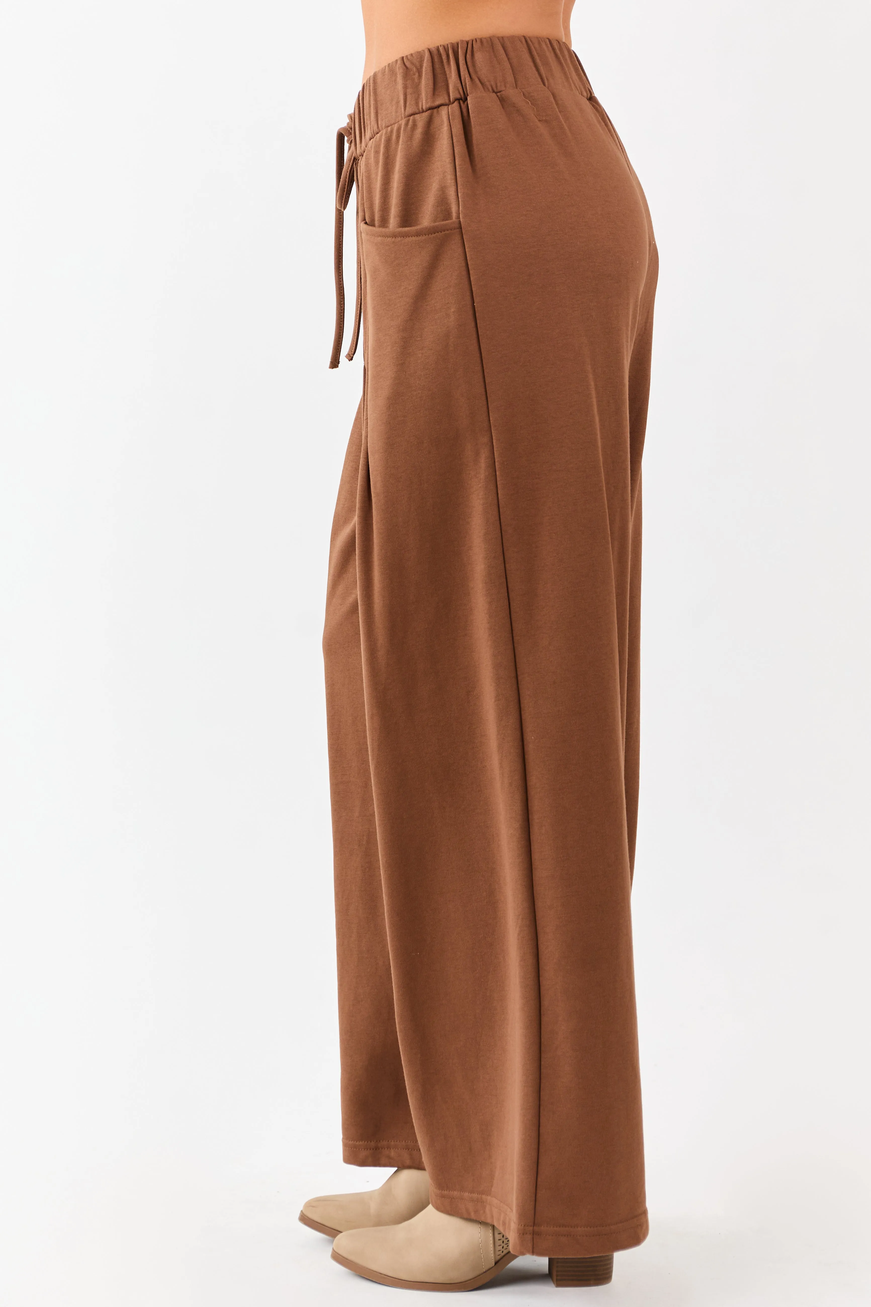 Coffee Wide Leg Pleated Waist Knit Sweatpants sold by Lime Lush product image thumbnail 3