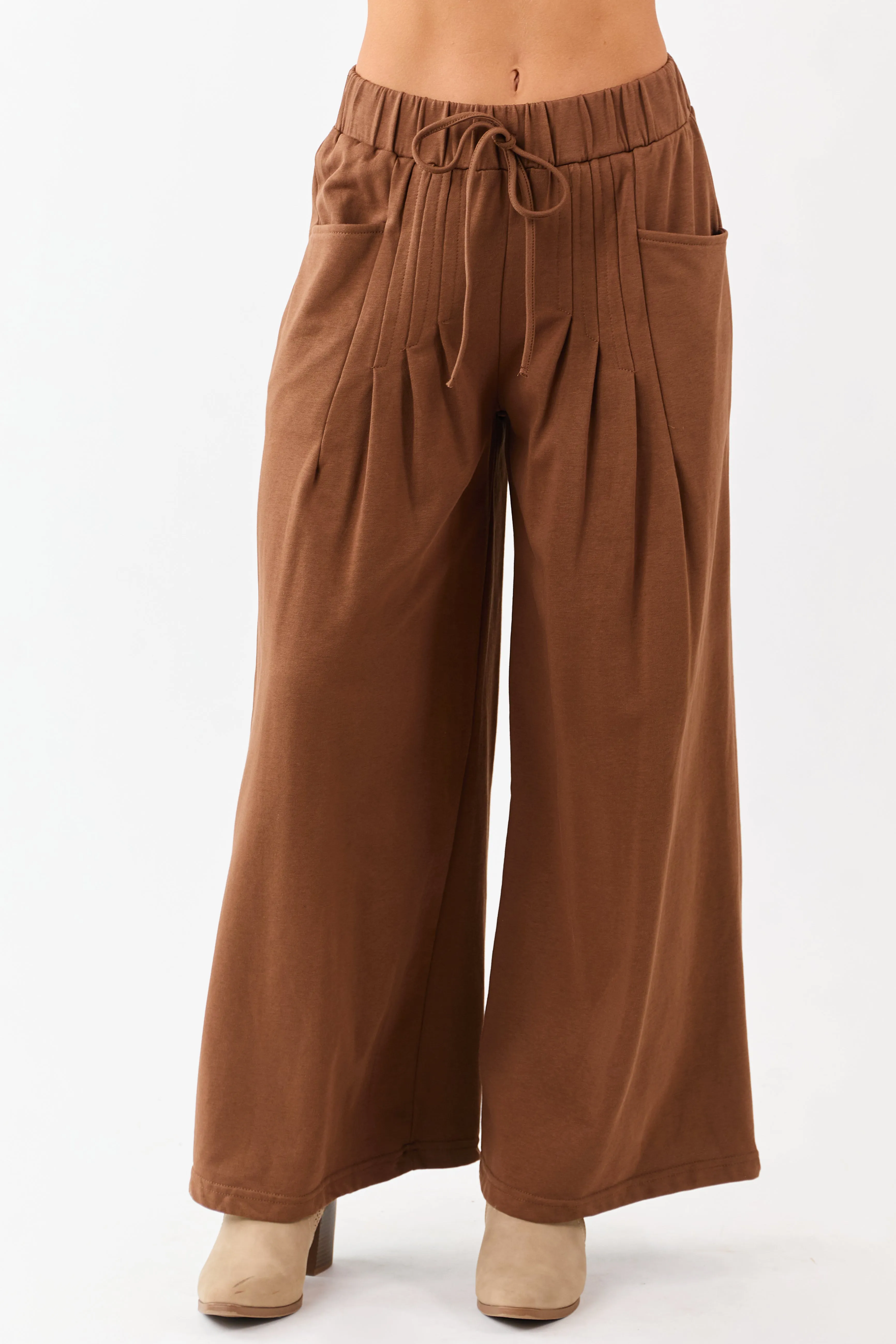 Coffee Wide Leg Pleated Waist Knit Sweatpants sold by Lime Lush product image thumbnail 2