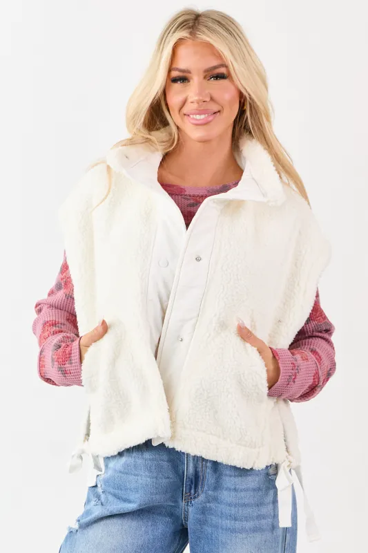 Cream Sherpa Button Down Side Tie Vest sold by Lime Lush