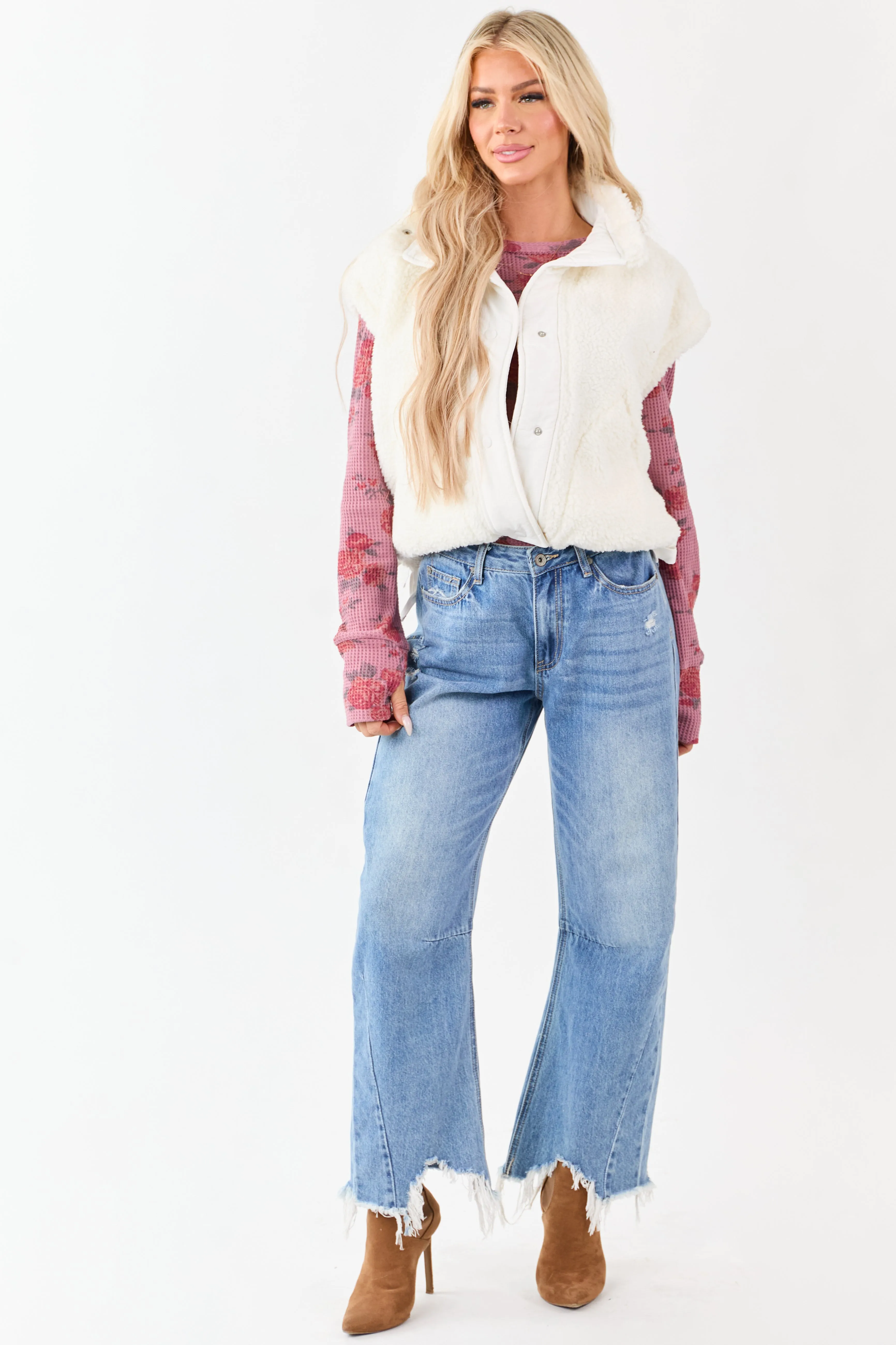 Cream Sherpa Button Down Side Tie Vest sold by Lime Lush product image thumbnail 3