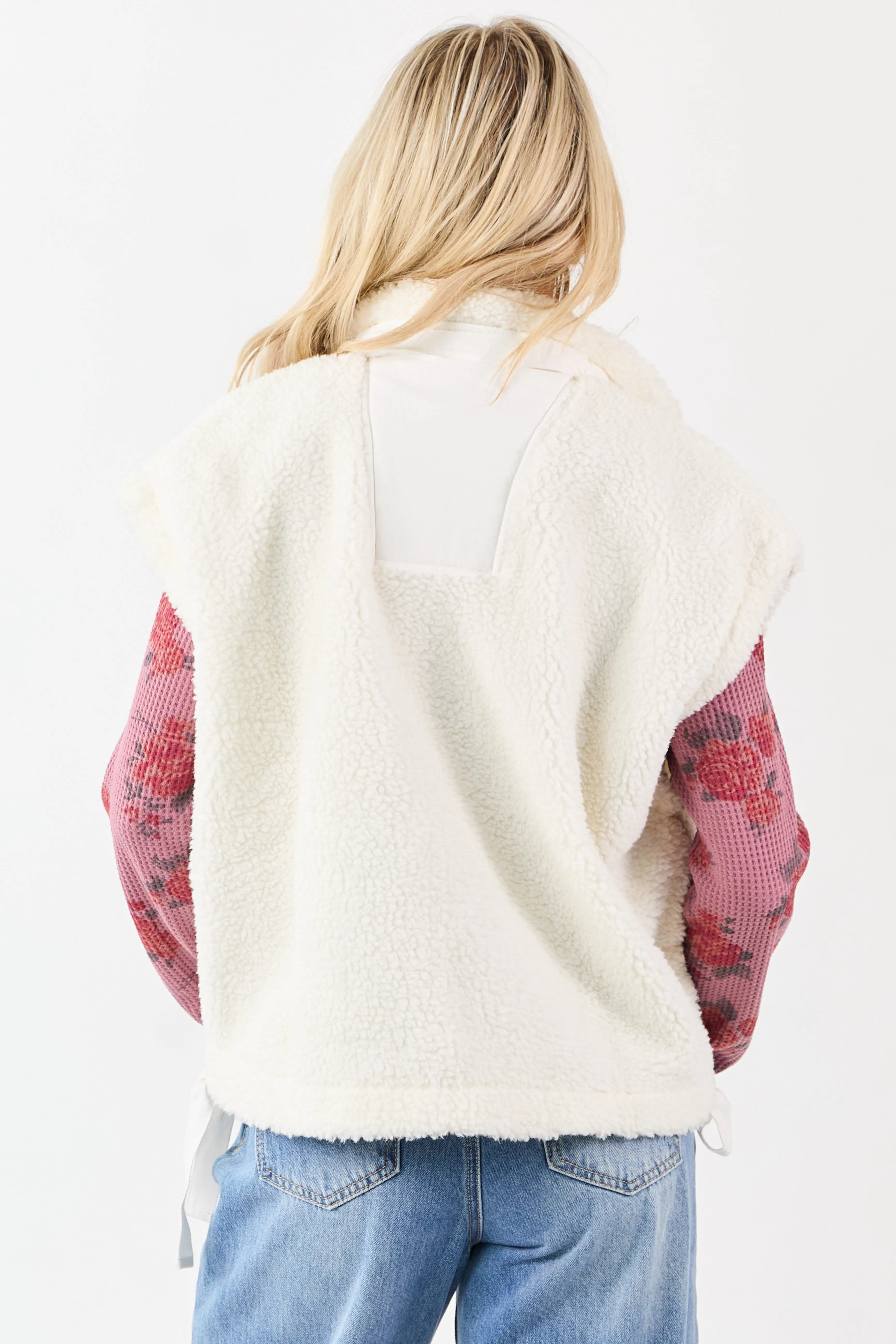 Cream Sherpa Button Down Side Tie Vest sold by Lime Lush product image thumbnail 5