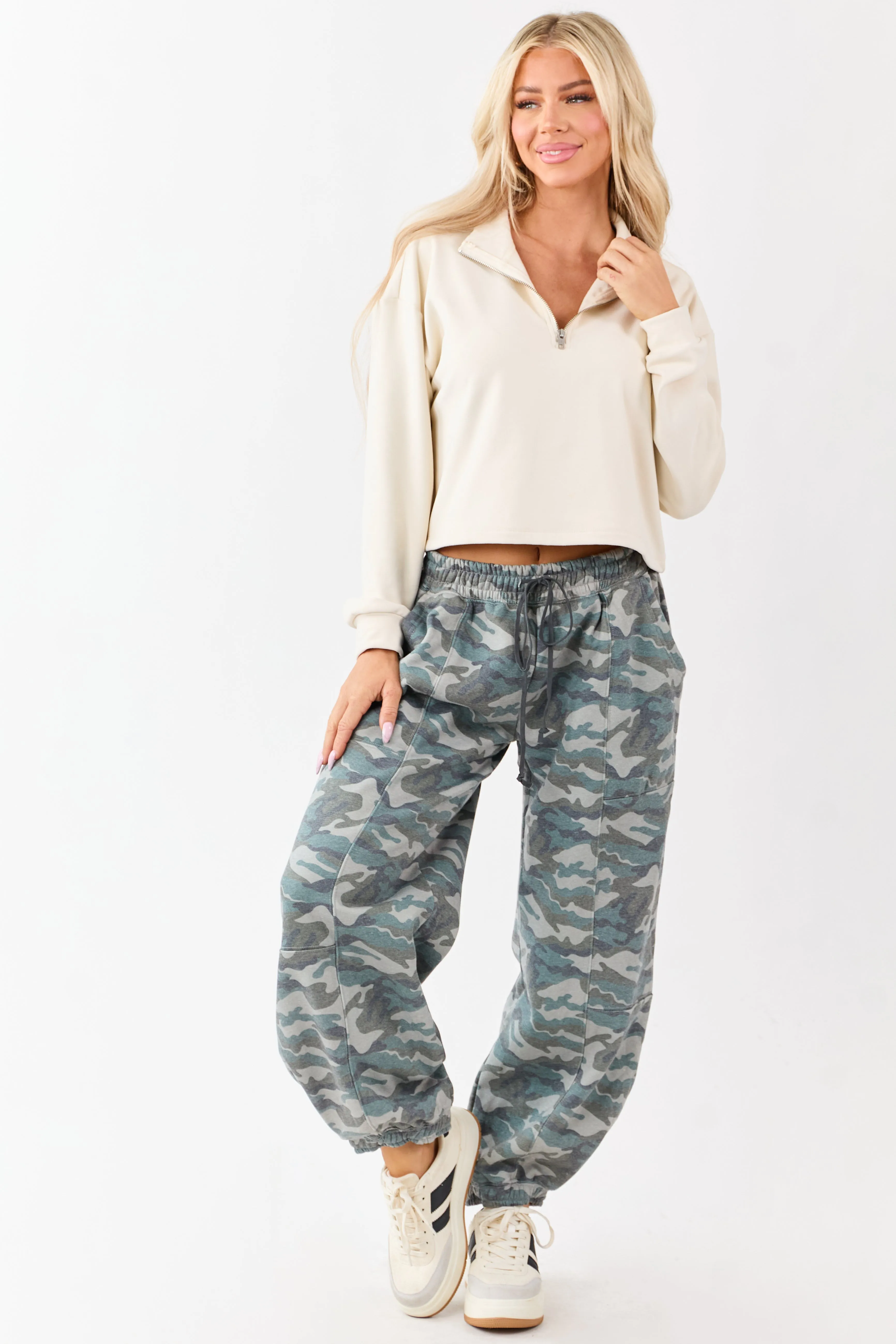 Cream Collared Half Zip Up Sweatshirt sold by Lime Lush product image thumbnail 2