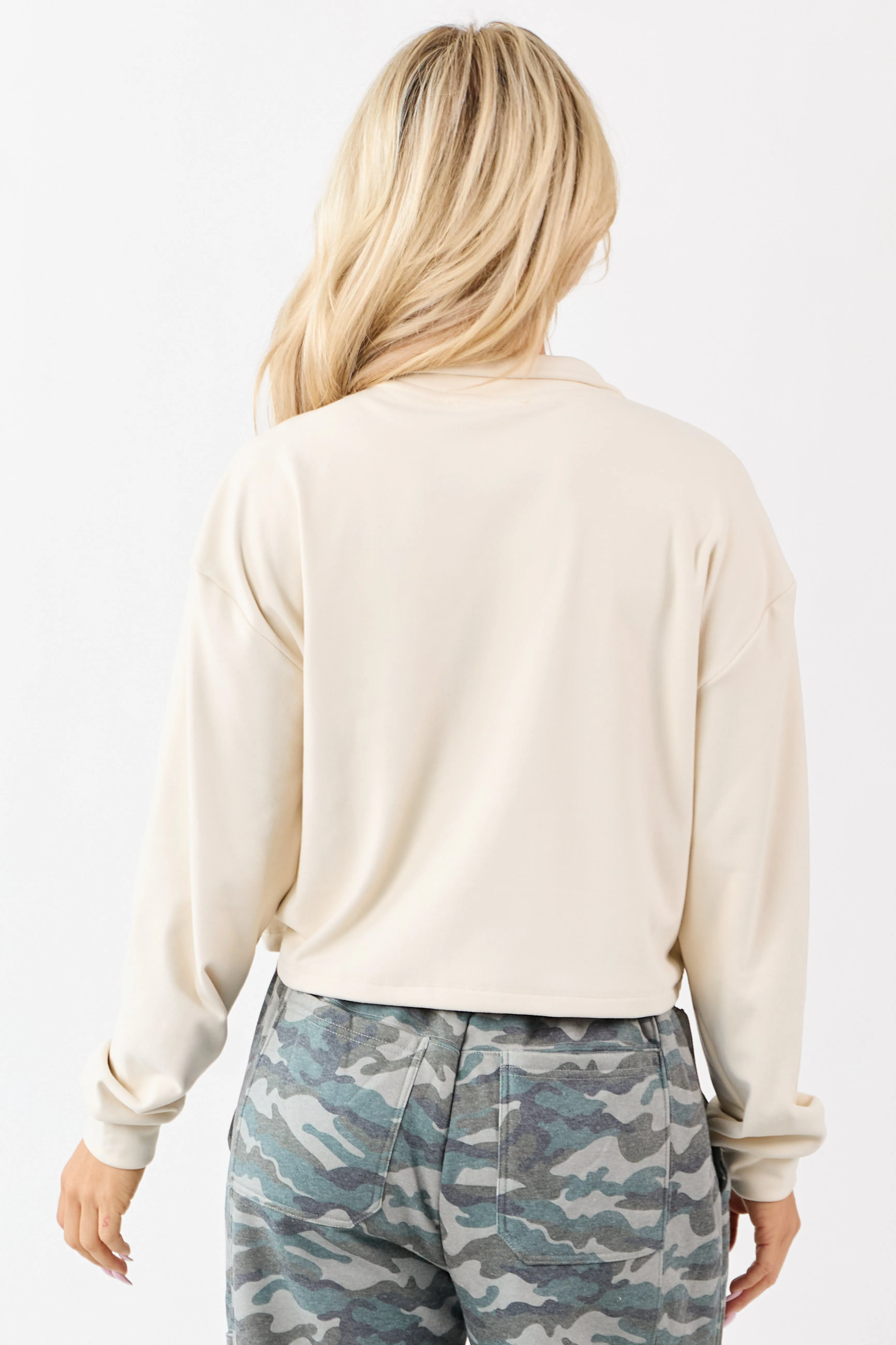 Cream Collared Half Zip Up Sweatshirt sold by Lime Lush product image thumbnail 4