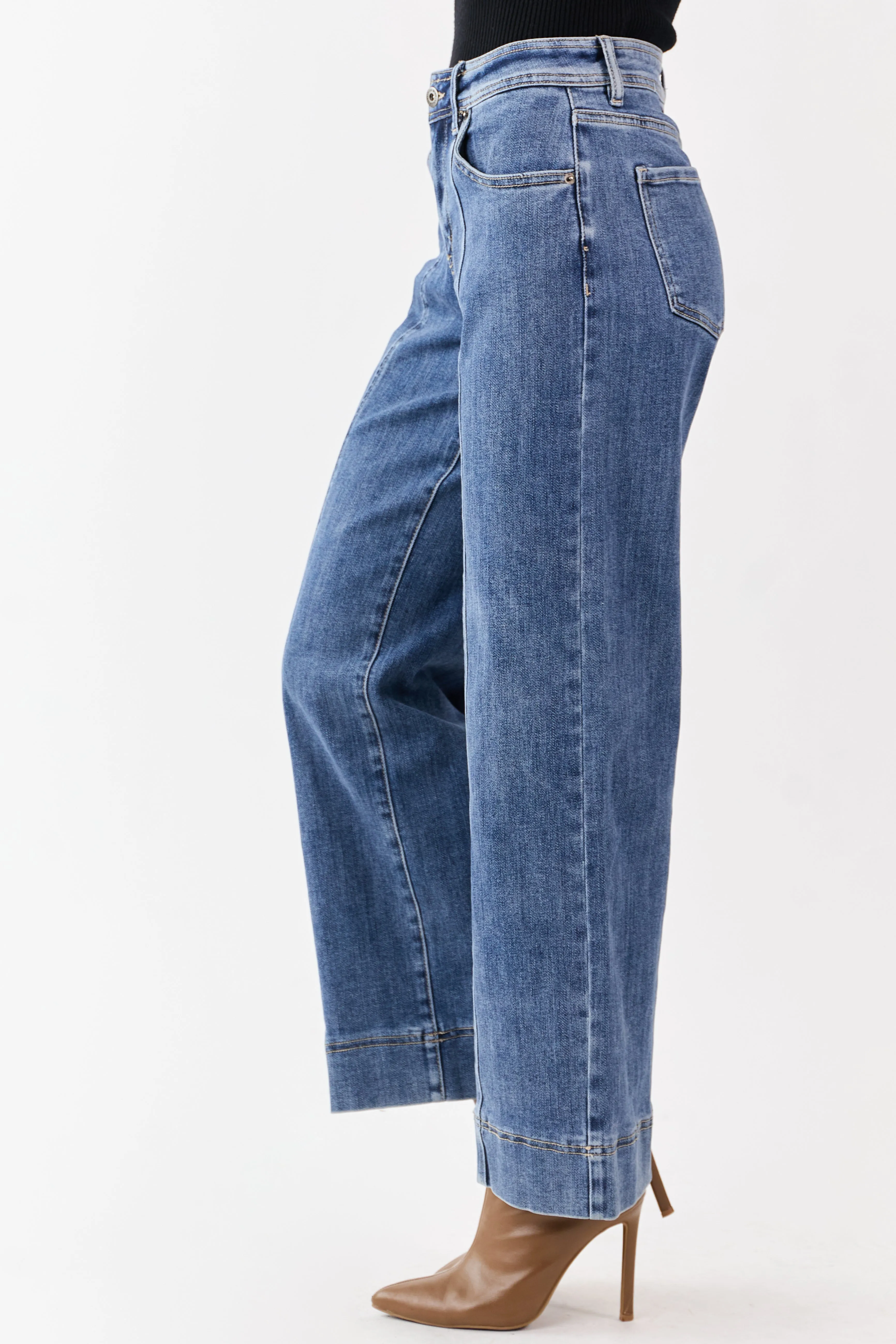 MIca Denim Dark Wash Stretchy Wide Leg Jeans sold by Lime Lush product image thumbnail 3