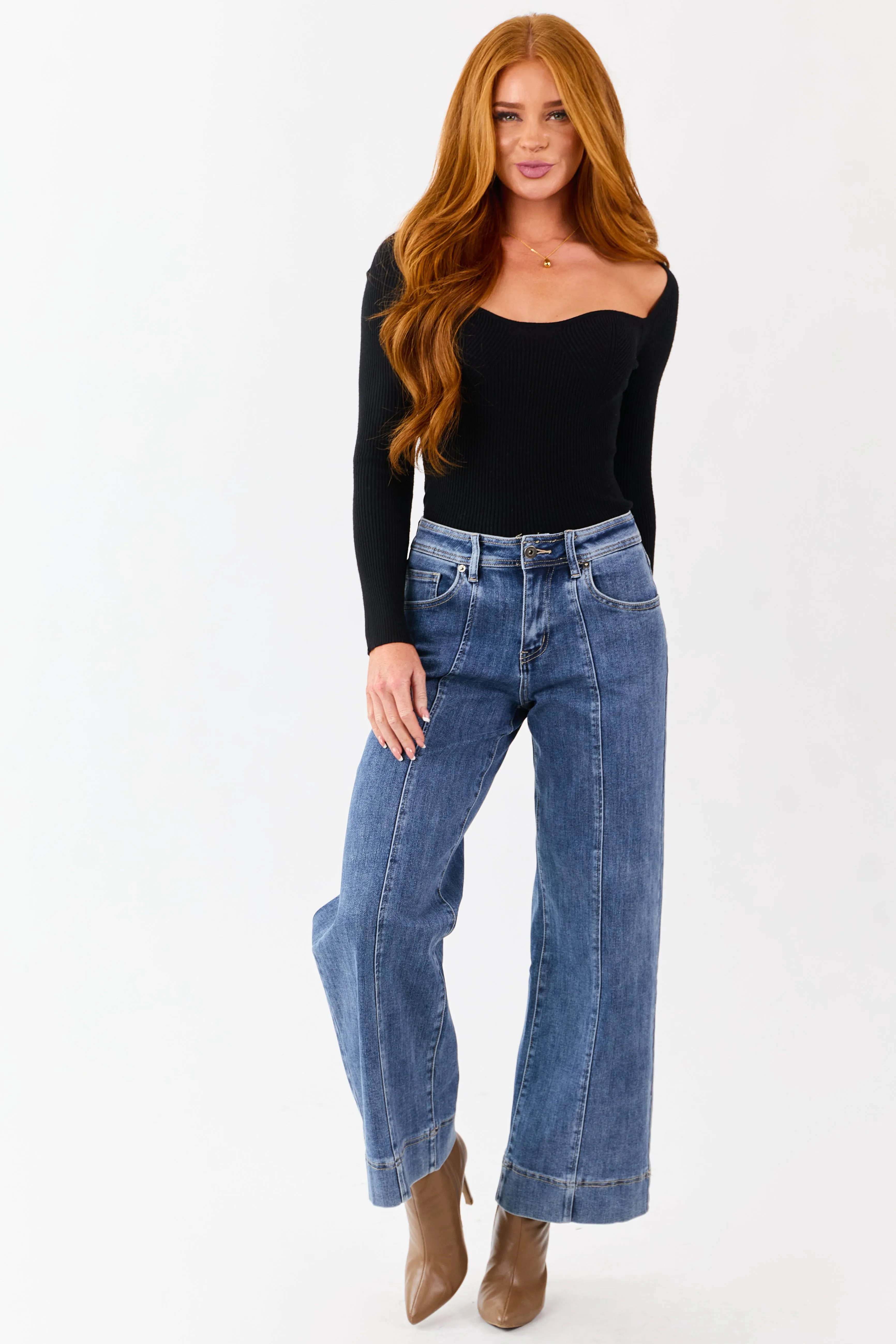 MIca Denim Dark Wash Stretchy Wide Leg Jeans sold by Lime Lush product image thumbnail 5
